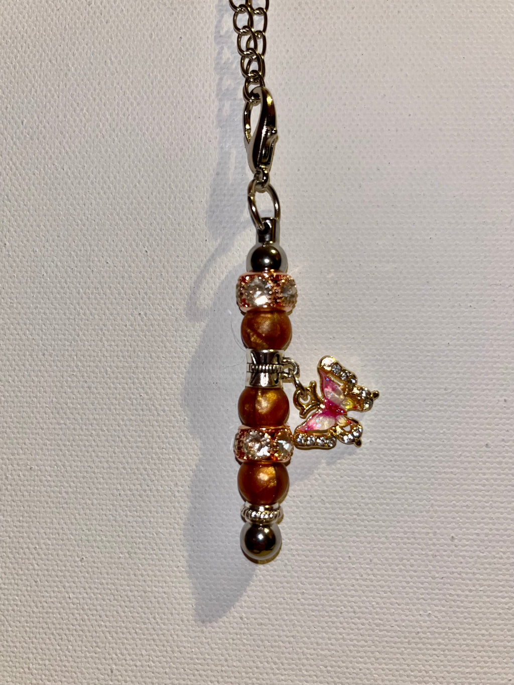 Pink Butterfly Embellished Cup Charm w/Copper & Rose Gold Rhinestone Accents