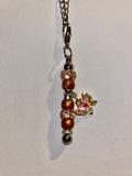 Pink Butterfly Embellished Cup Charm w/Copper & Rose Gold Rhinestone Accents