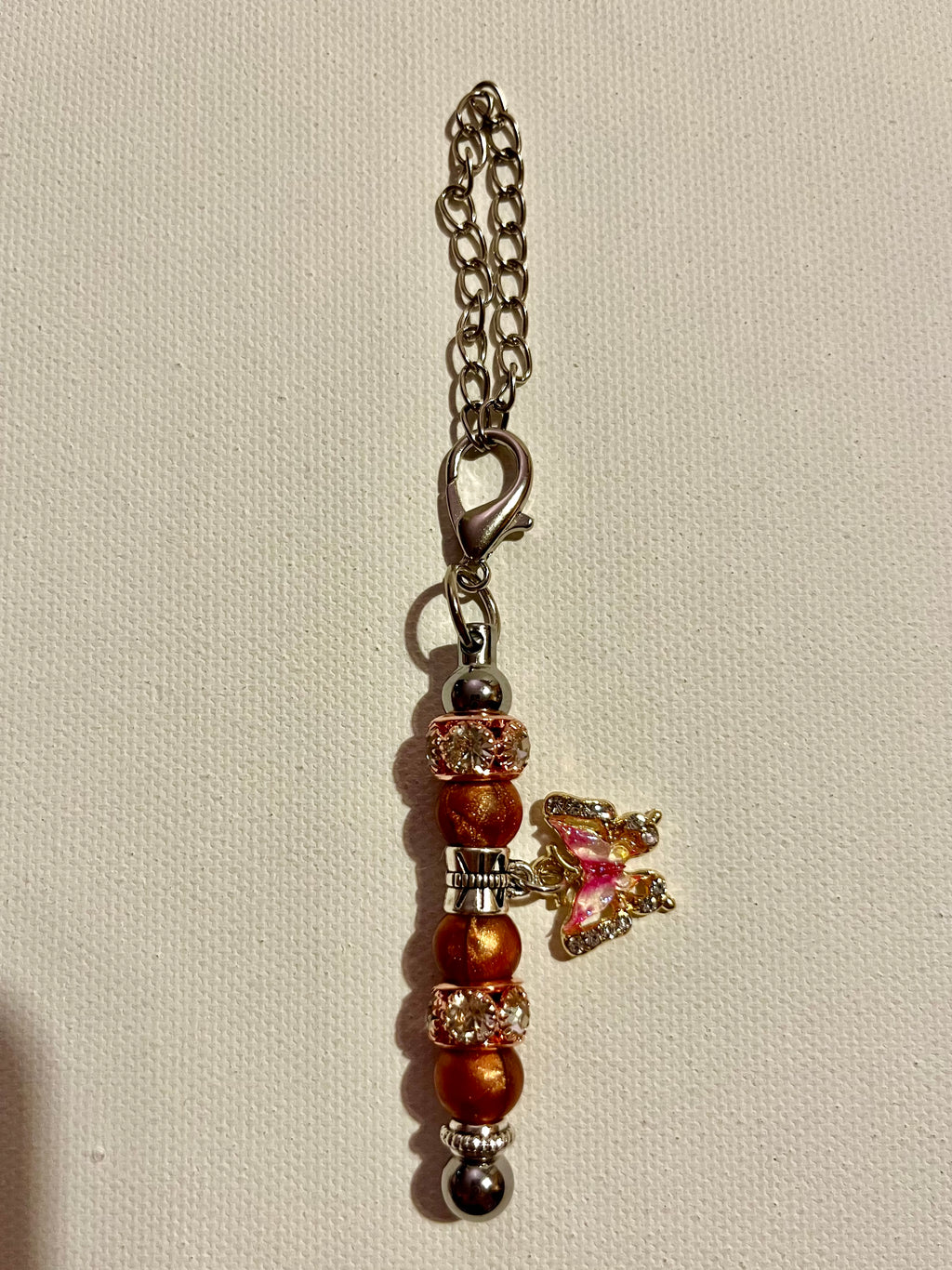 Pink Butterfly Embellished Cup Charm w/Copper & Rose Gold Rhinestone Accents