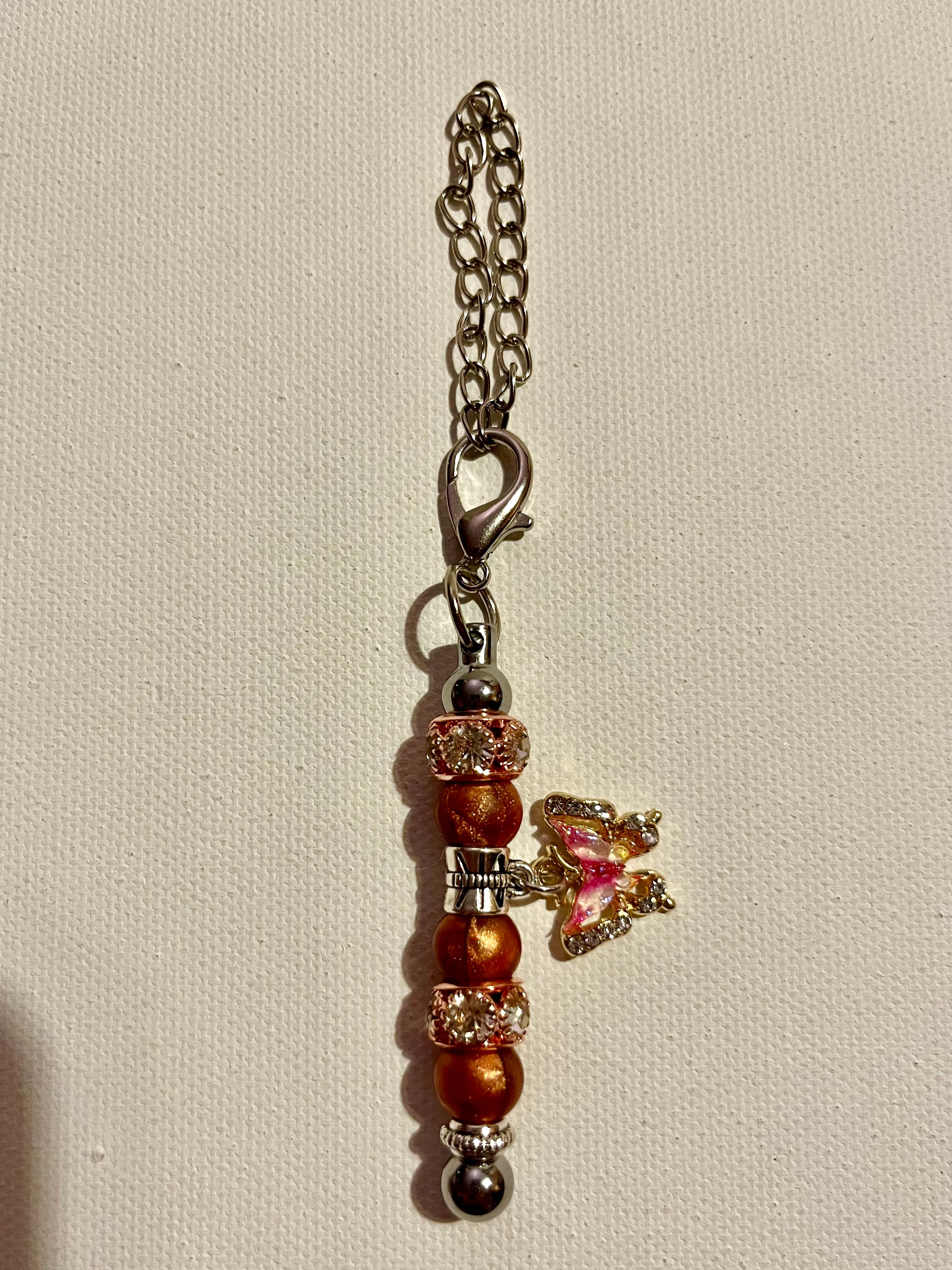 Pink Butterfly Embellished Cup Charm w/Copper & Rose Gold Rhinestone Accents