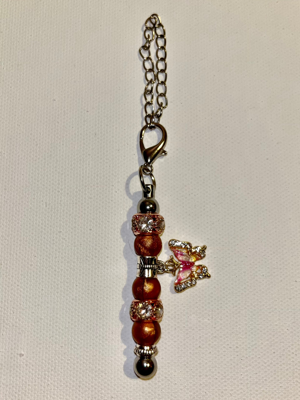 Pink Butterfly Embellished Cup Charm w/Copper & Rose Gold Rhinestone Accents