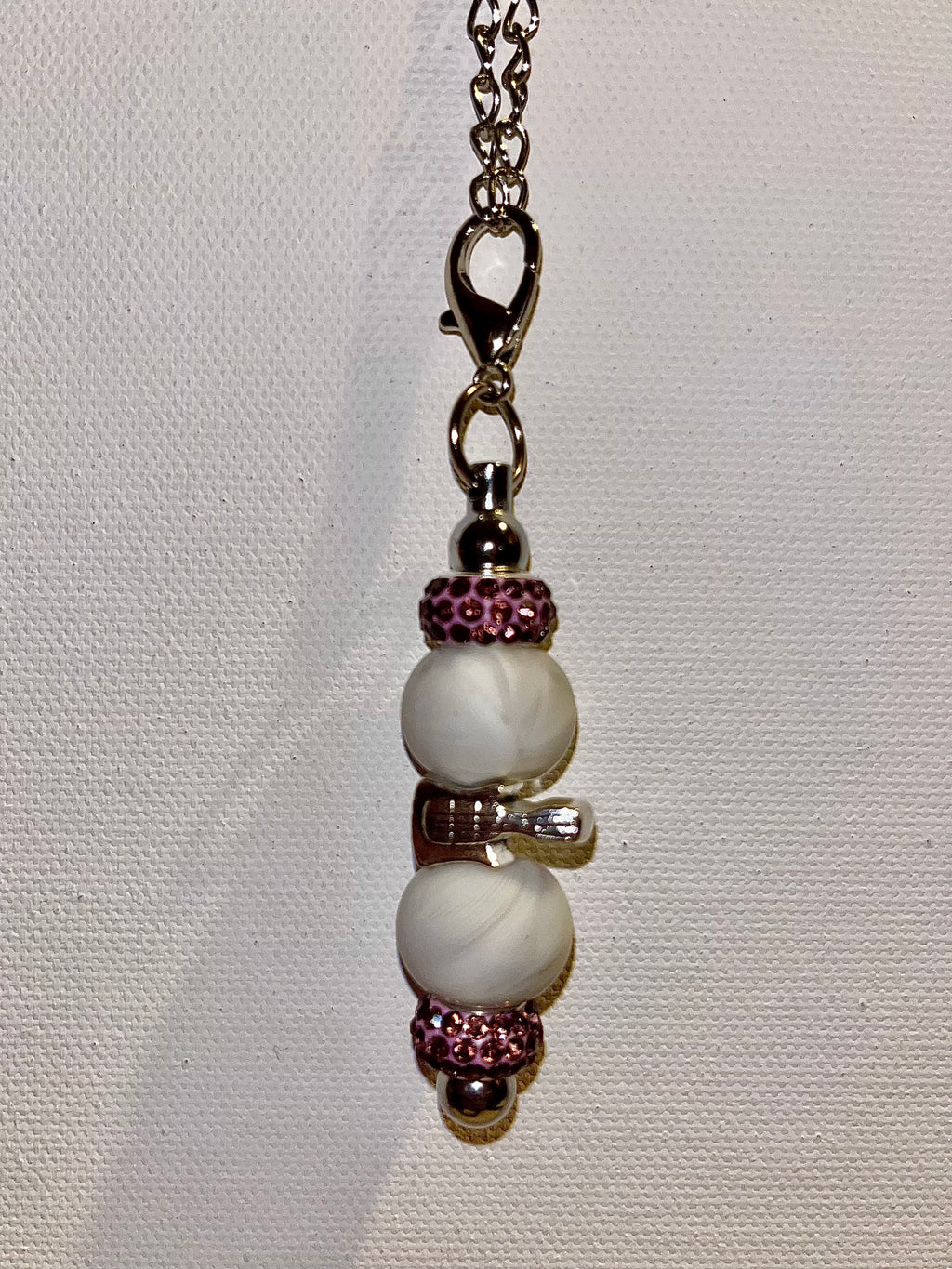 Marbled Gray Bead Cup Charm w/Silver Guitar & Purple Rhinestone Accents