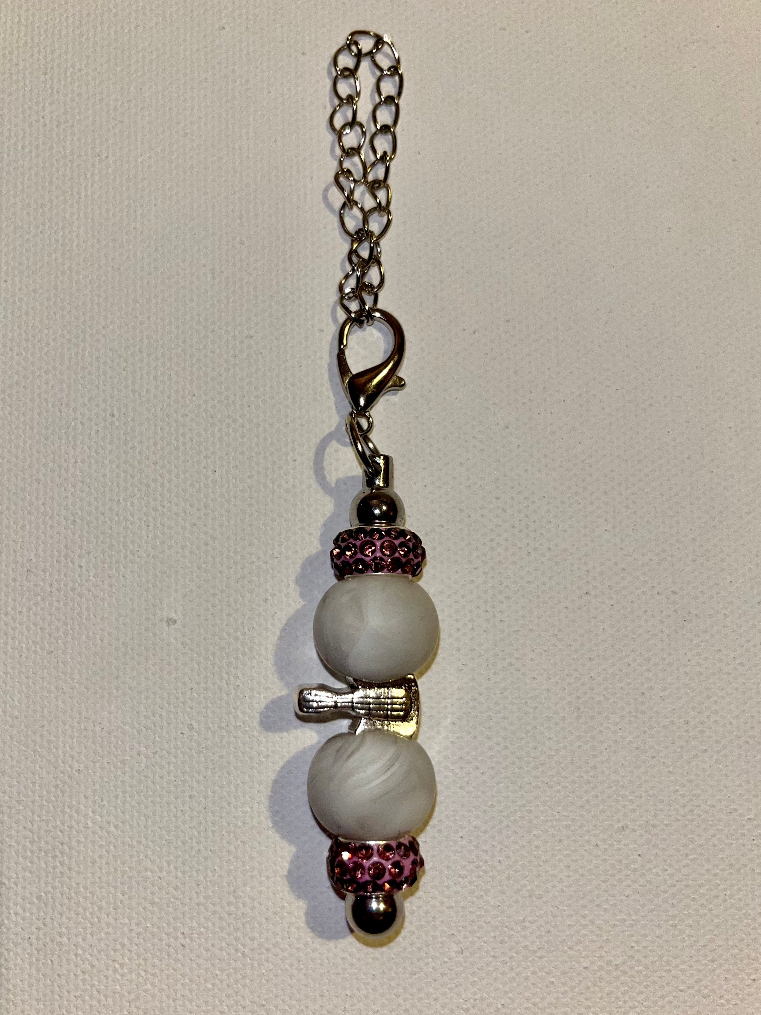 Marbled Gray Bead Cup Charm w/Silver Guitar & Purple Rhinestone Accents