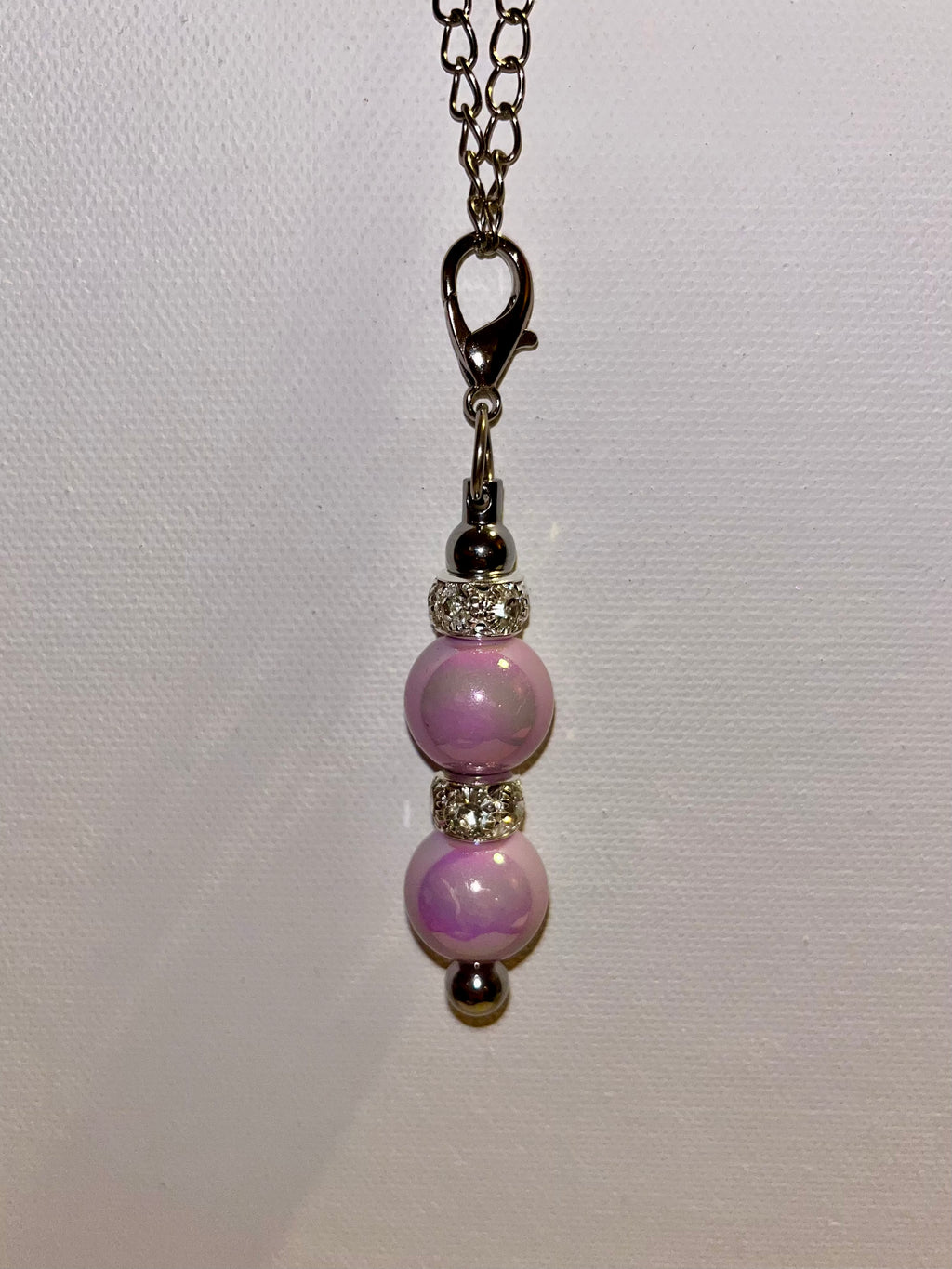 Delicate Iridescent Purple Bead Drop Cup Pendant w/Gold & Rhinestone Accents