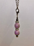 Delicate Iridescent Purple Bead Drop Cup Pendant w/Gold & Rhinestone Accents