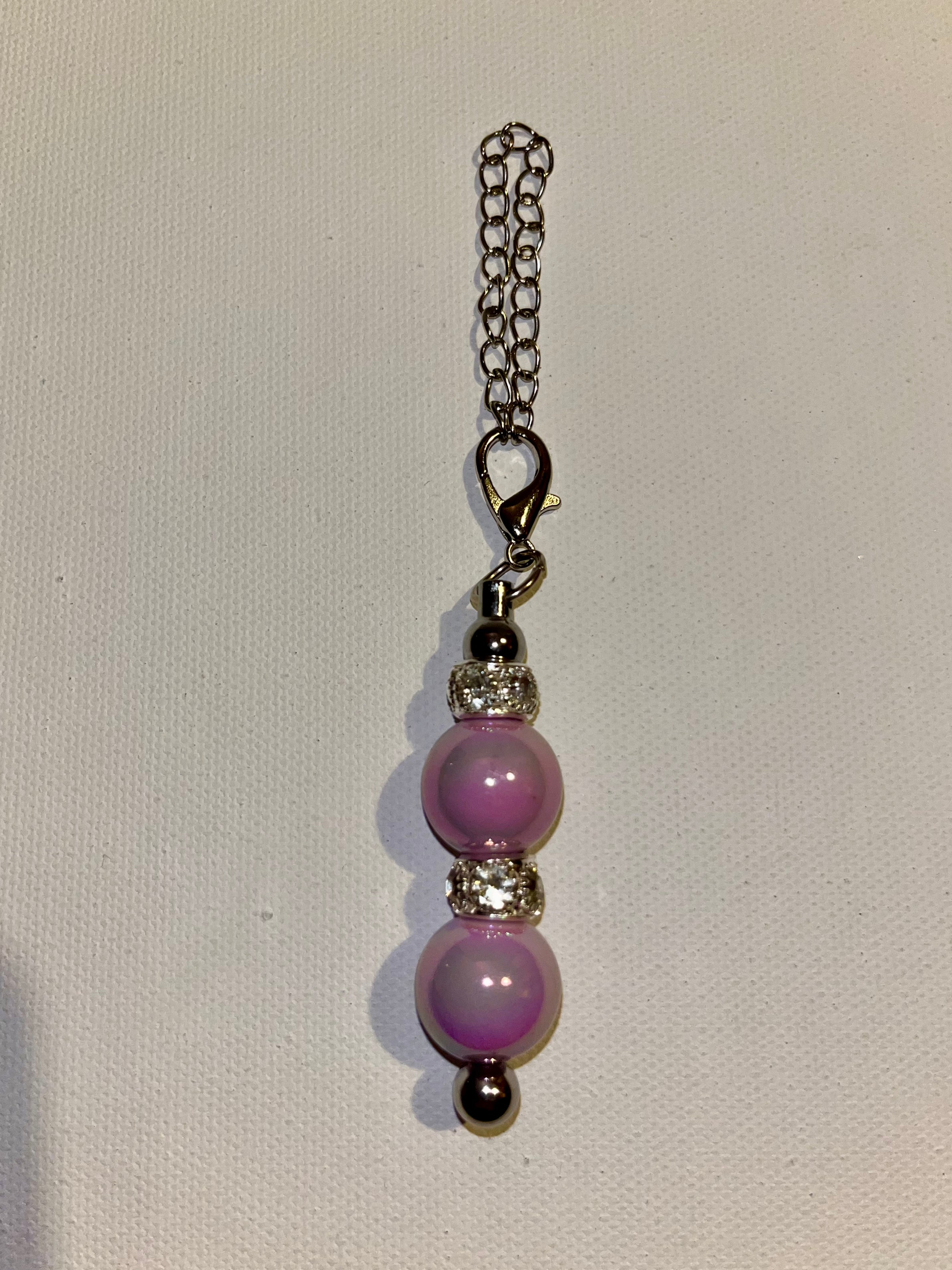 Delicate Iridescent Purple Bead Drop Cup Pendant w/Gold & Rhinestone Accents