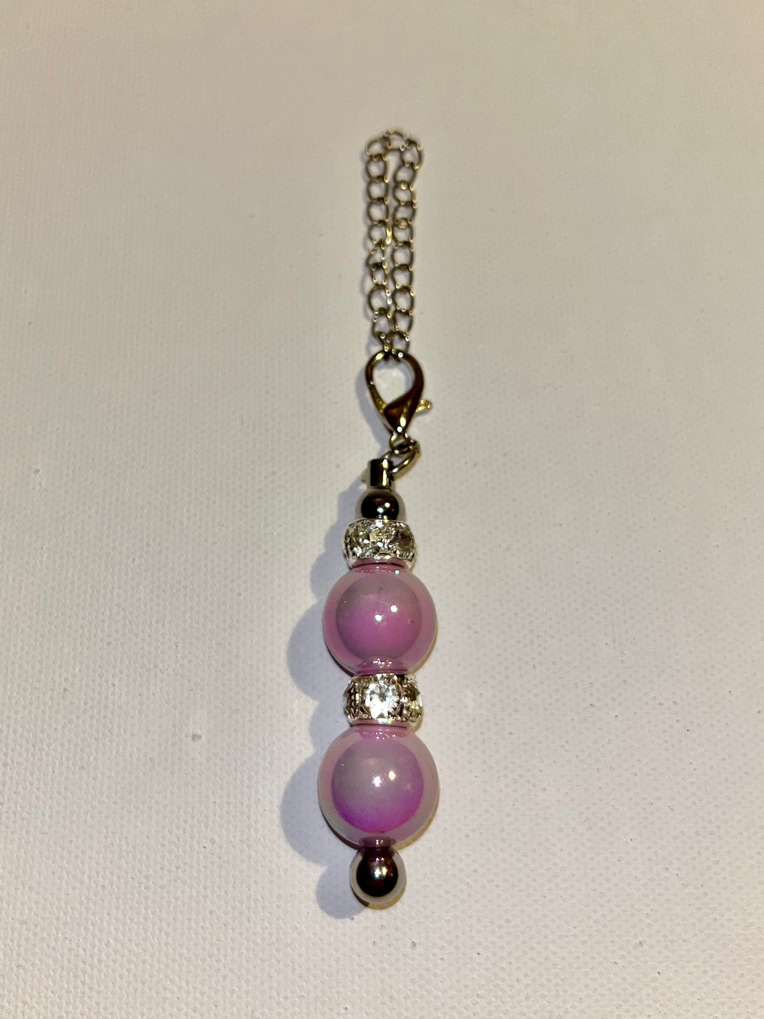 Delicate Iridescent Purple Bead Drop Cup Pendant w/Gold & Rhinestone Accents