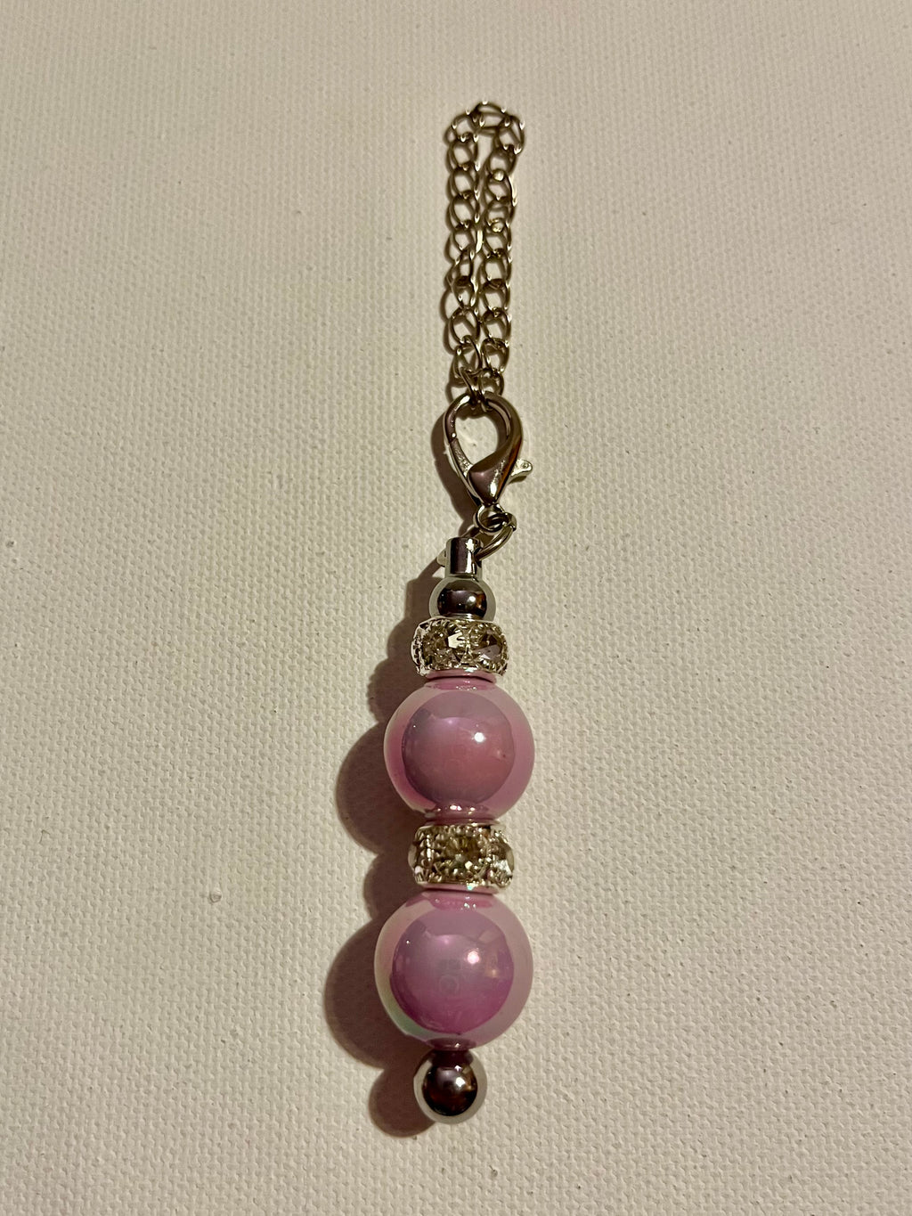 Delicate Iridescent Purple Bead Drop Cup Pendant w/Gold & Rhinestone Accents