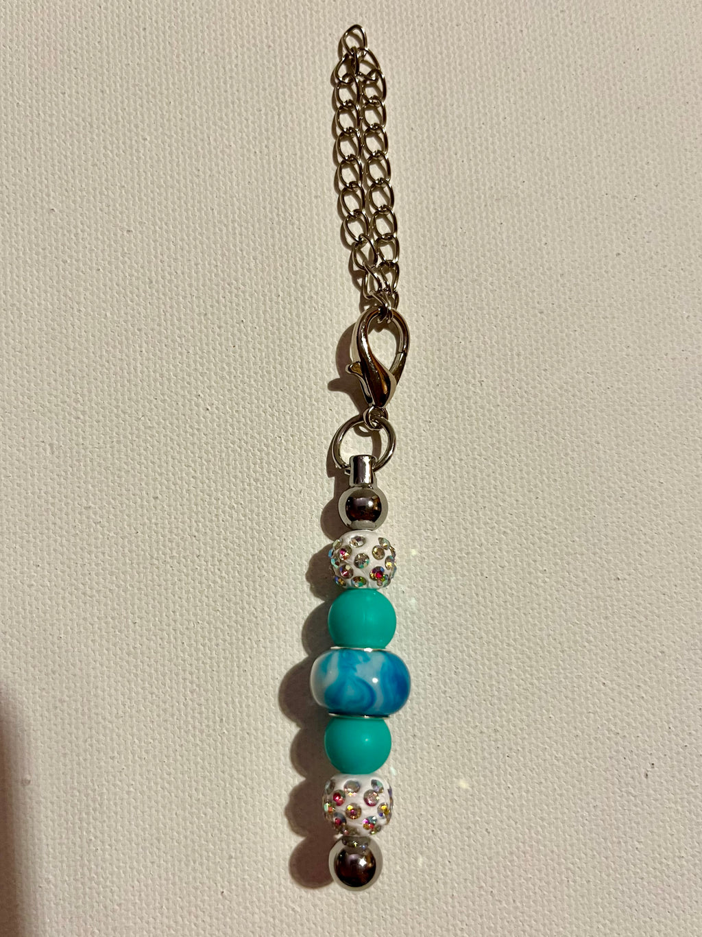 Turquoise & Aqua Beaded Cup Charm w/White Iridescent Rhinestone Accents