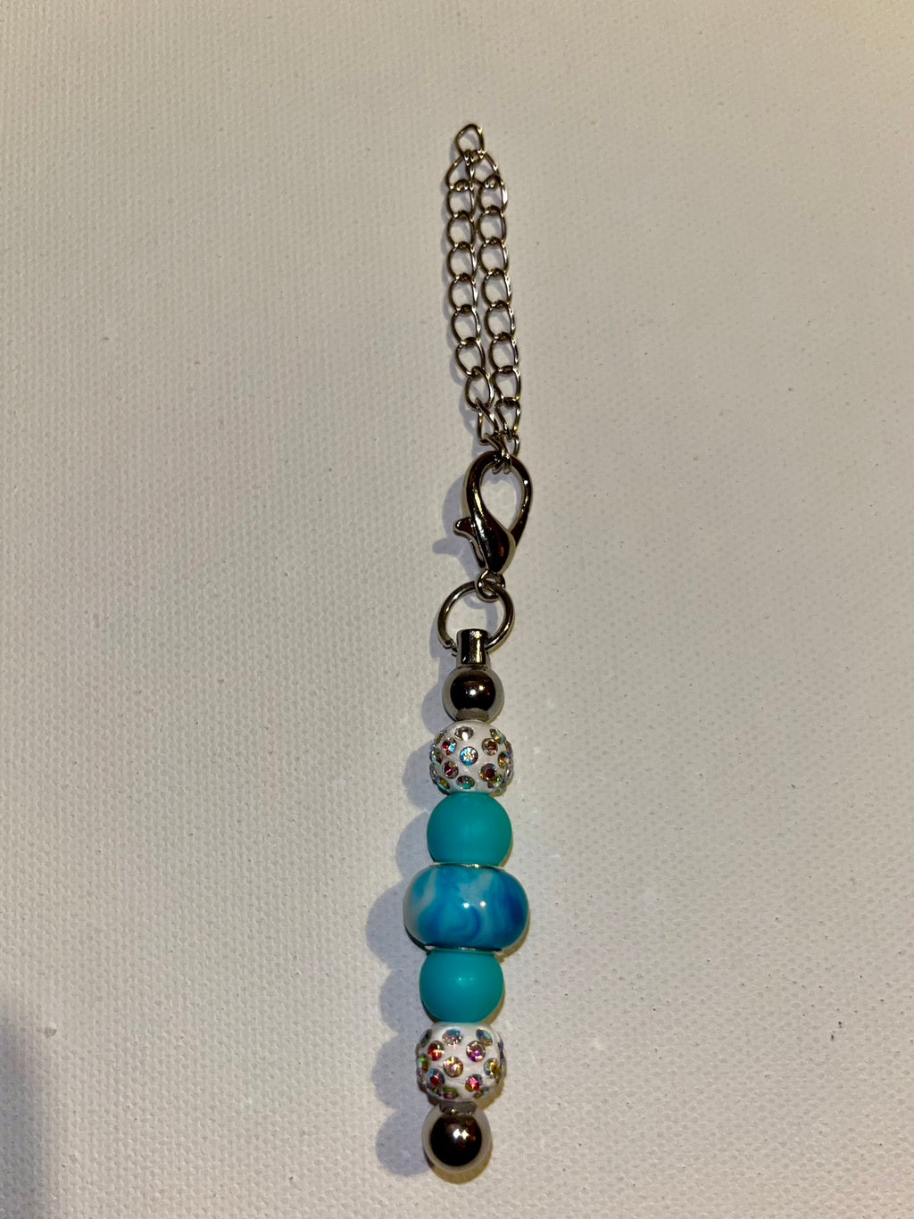 Turquoise & Aqua Beaded Cup Charm w/White Iridescent Rhinestone Accents
