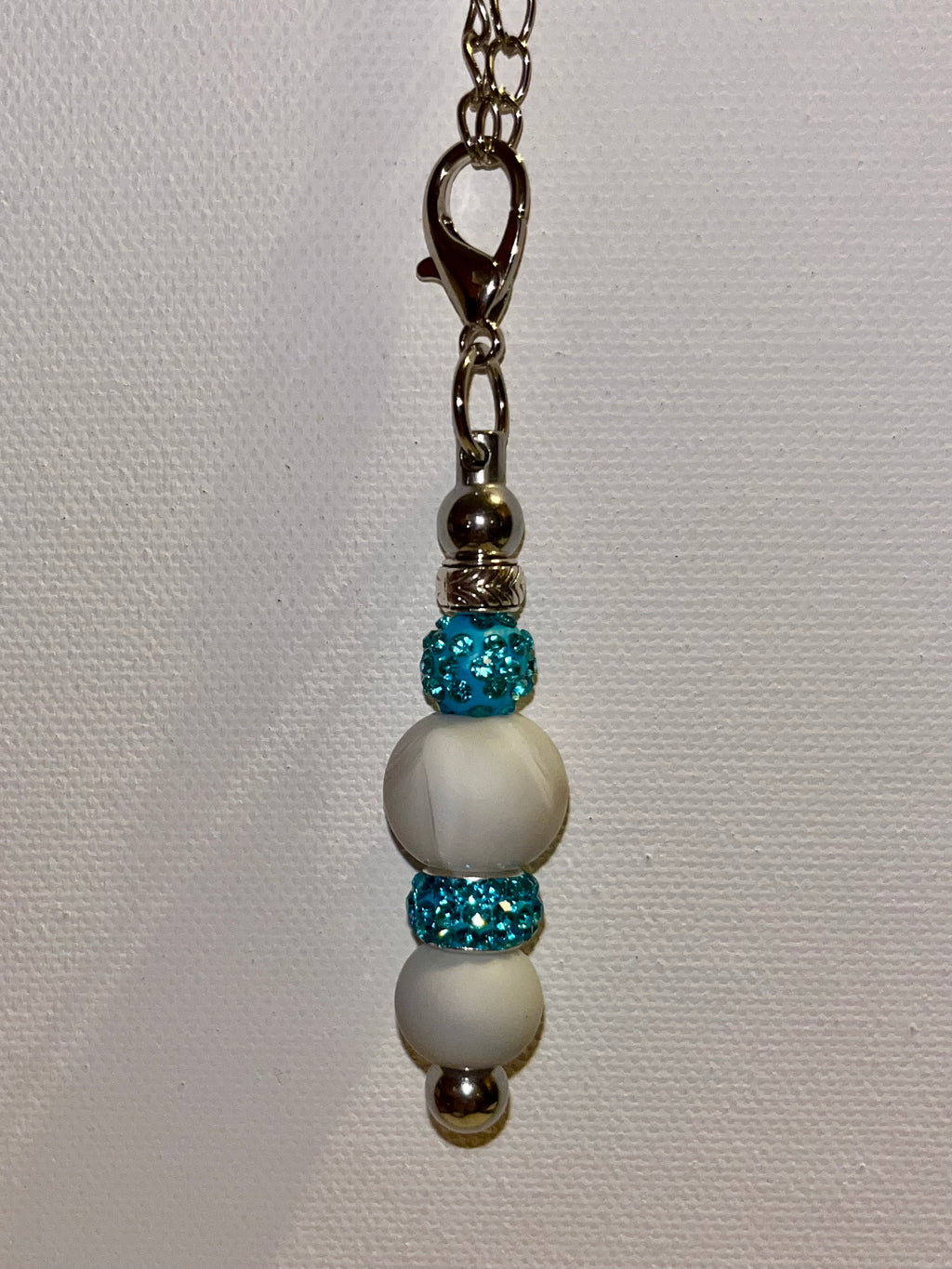 Silver-Tone Cup Charm w/Marbled Gray Bead & Turquoise Rhinestone-Accents