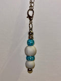 Silver-Tone Cup Charm w/Marbled Gray Bead & Turquoise Rhinestone-Accents