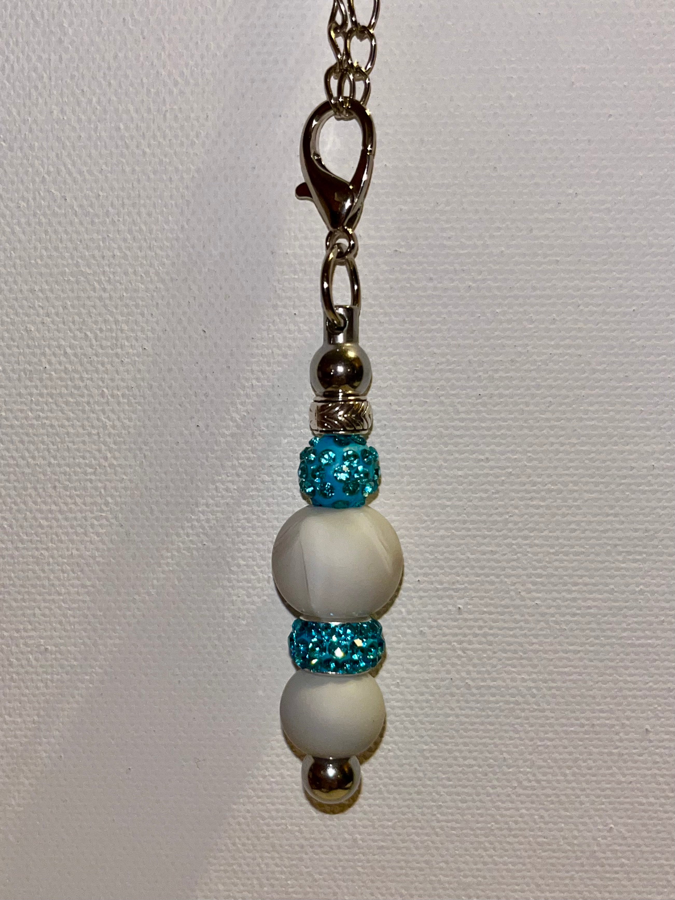Silver-Tone Cup Charm w/Marbled Gray Bead & Turquoise Rhinestone-Accents