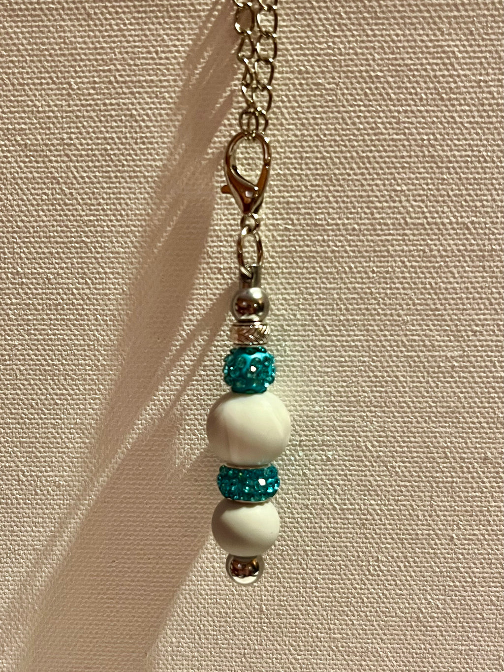 Silver-Tone Cup Charm w/Marbled Gray Bead & Turquoise Rhinestone-Accents