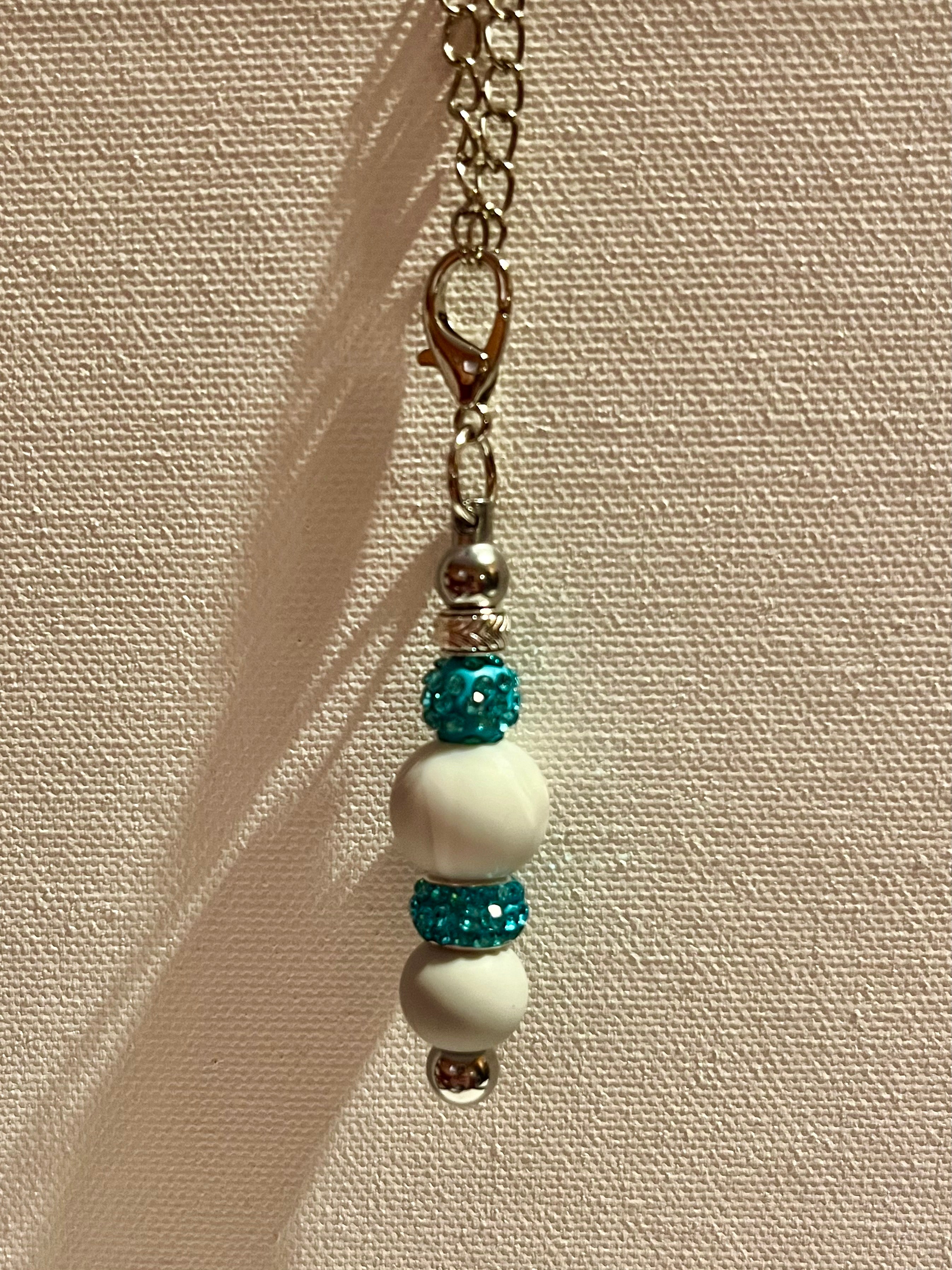 Silver-Tone Cup Charm w/Marbled Gray Bead & Turquoise Rhinestone-Accents