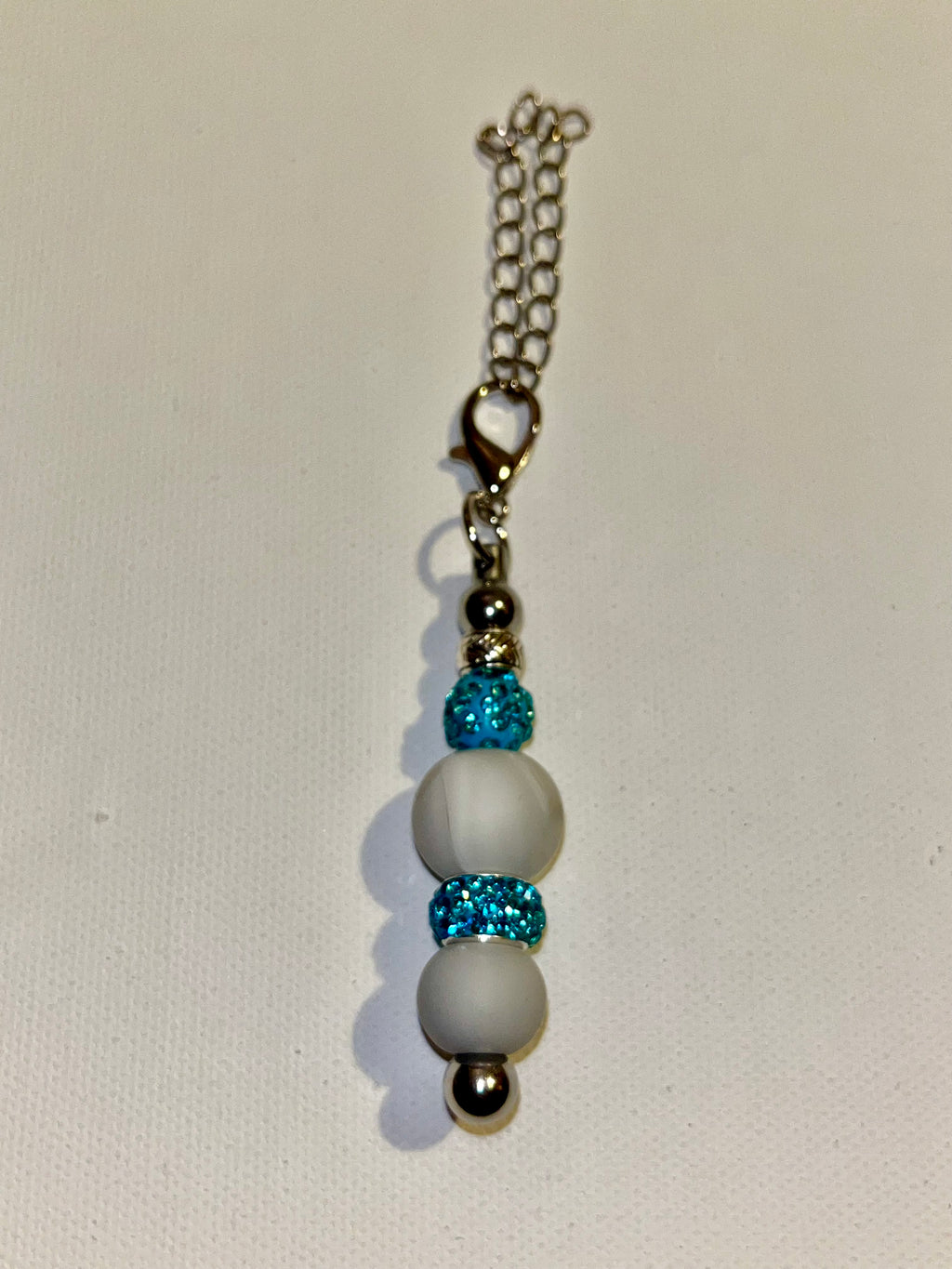 Silver-Tone Cup Charm w/Marbled Gray Bead & Turquoise Rhinestone-Accents