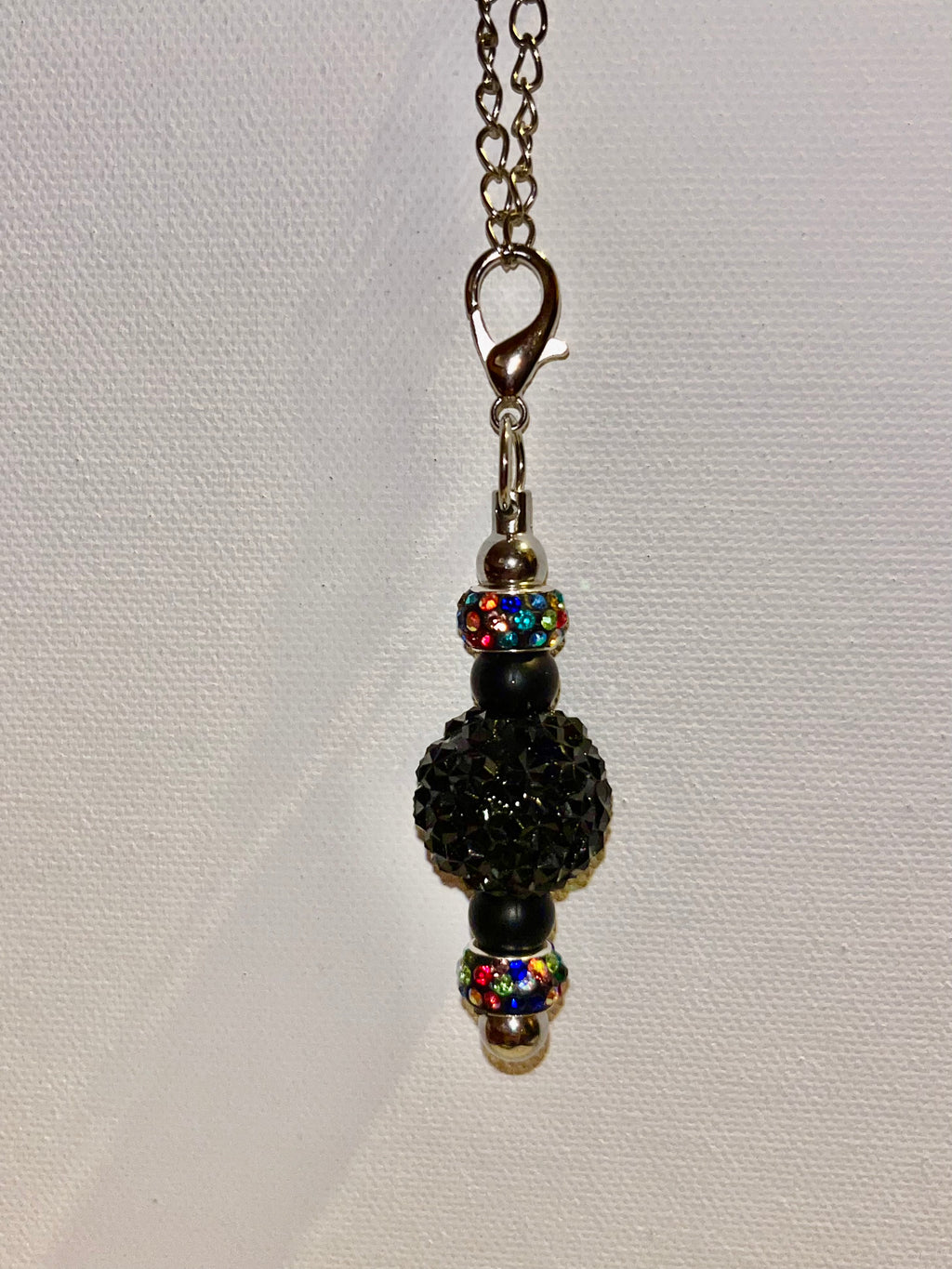 Black Crystal Sphere Pavé Bead Cup Charm w/Black & Multicolor Rhinestone Accents