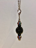 Black Crystal Sphere Pavé Bead Cup Charm w/Black & Multicolor Rhinestone Accents