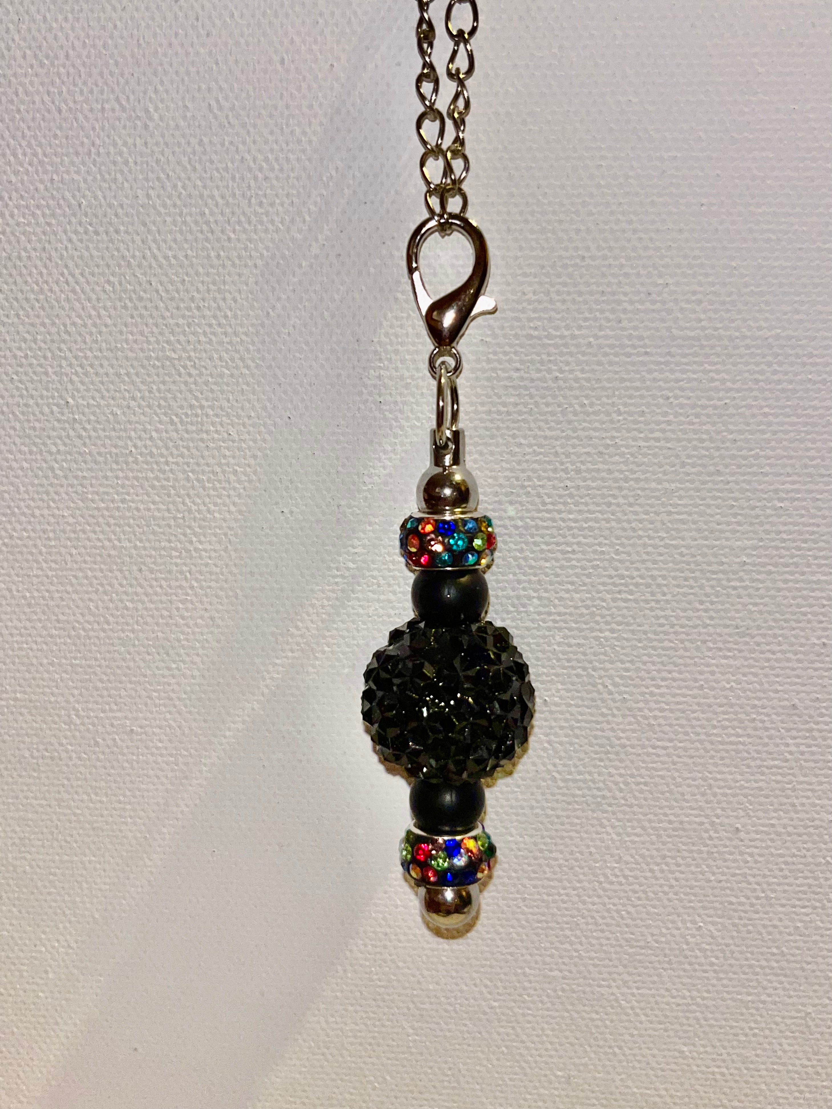 Black Crystal Sphere Pavé Bead Cup Charm w/Black & Multicolor Rhinestone Accents
