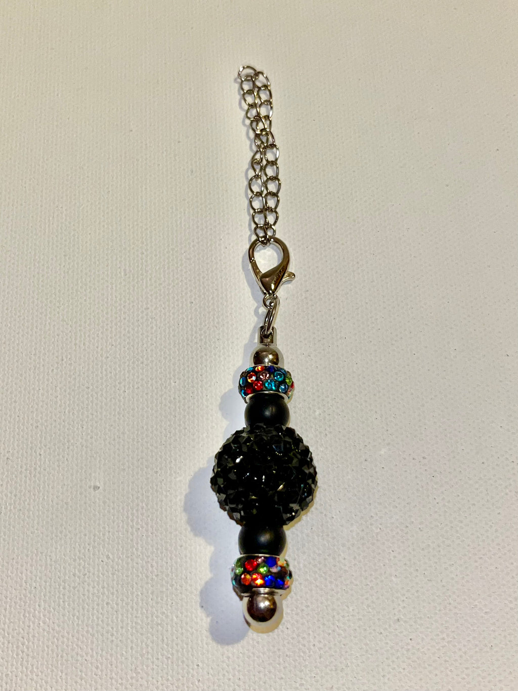 Black Crystal Sphere Pavé Bead Cup Charm w/Black & Multicolor Rhinestone Accents