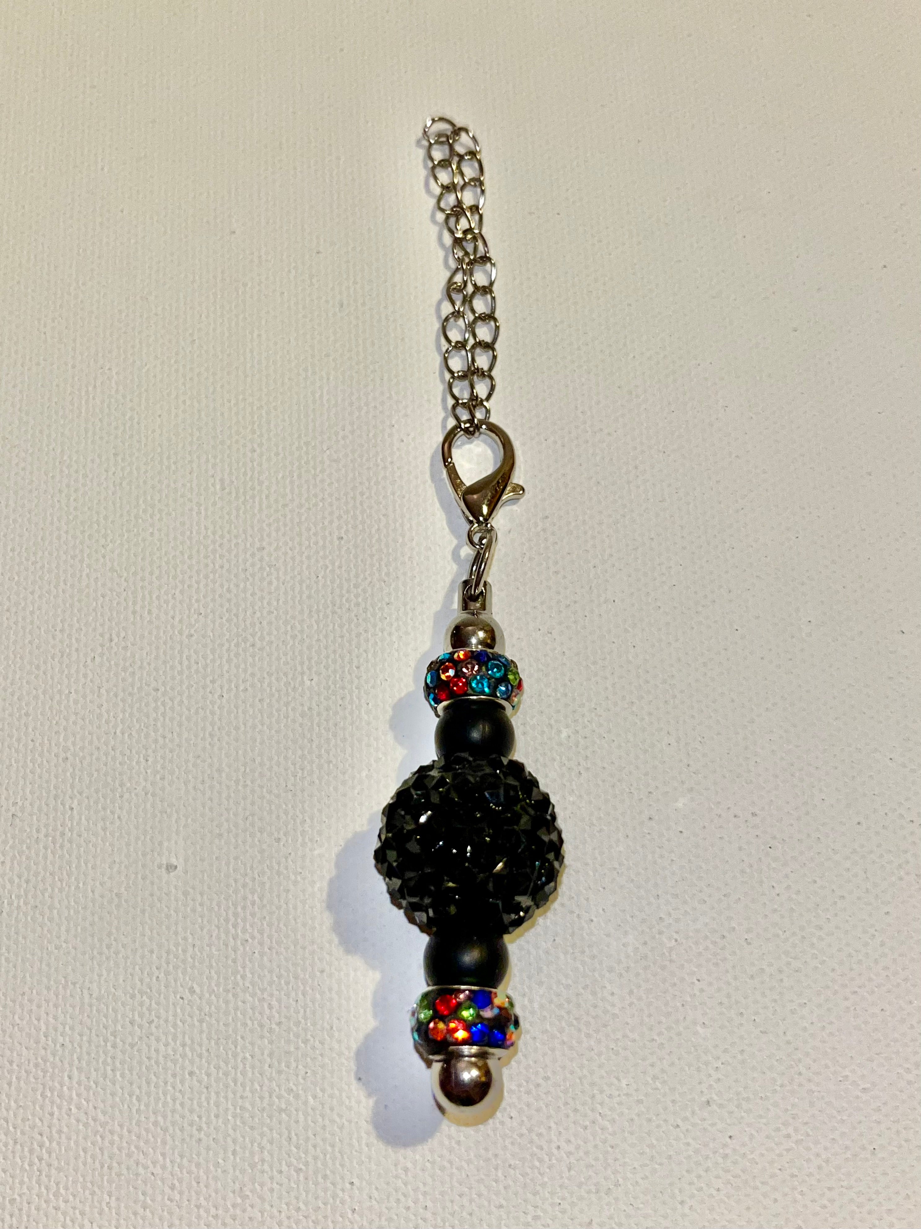 Black Crystal Sphere Pavé Bead Cup Charm w/Black & Multicolor Rhinestone Accents