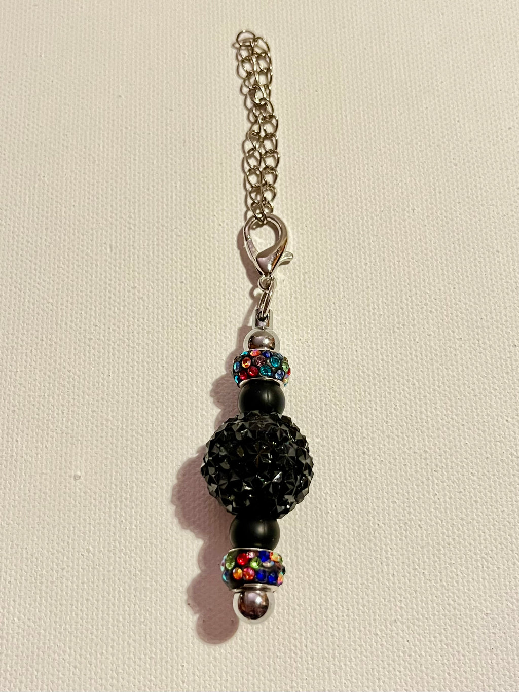 Black Crystal Sphere Pavé Bead Cup Charm w/Black & Multicolor Rhinestone Accents