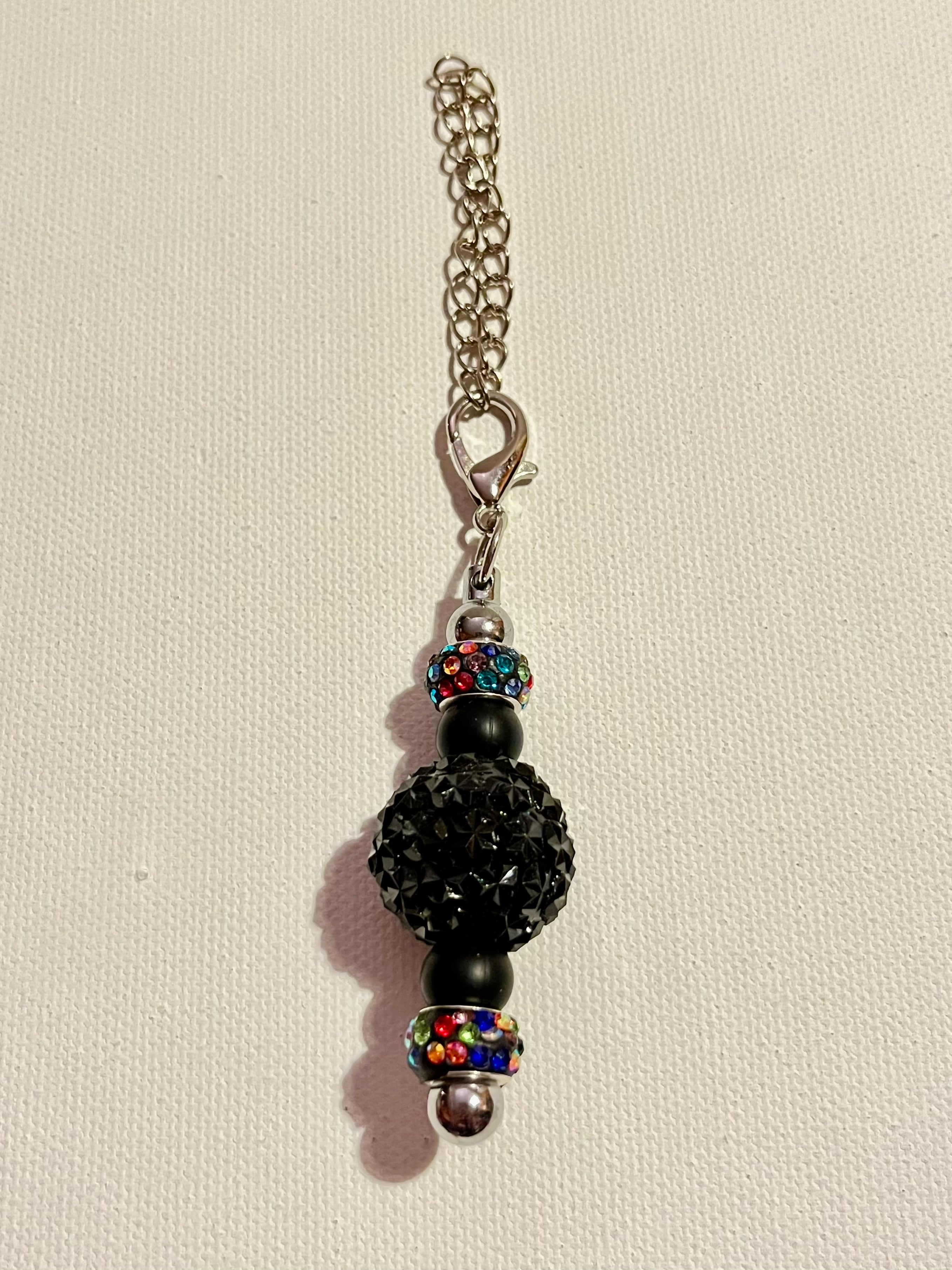 Black Crystal Sphere Pavé Bead Cup Charm w/Black & Multicolor Rhinestone Accents