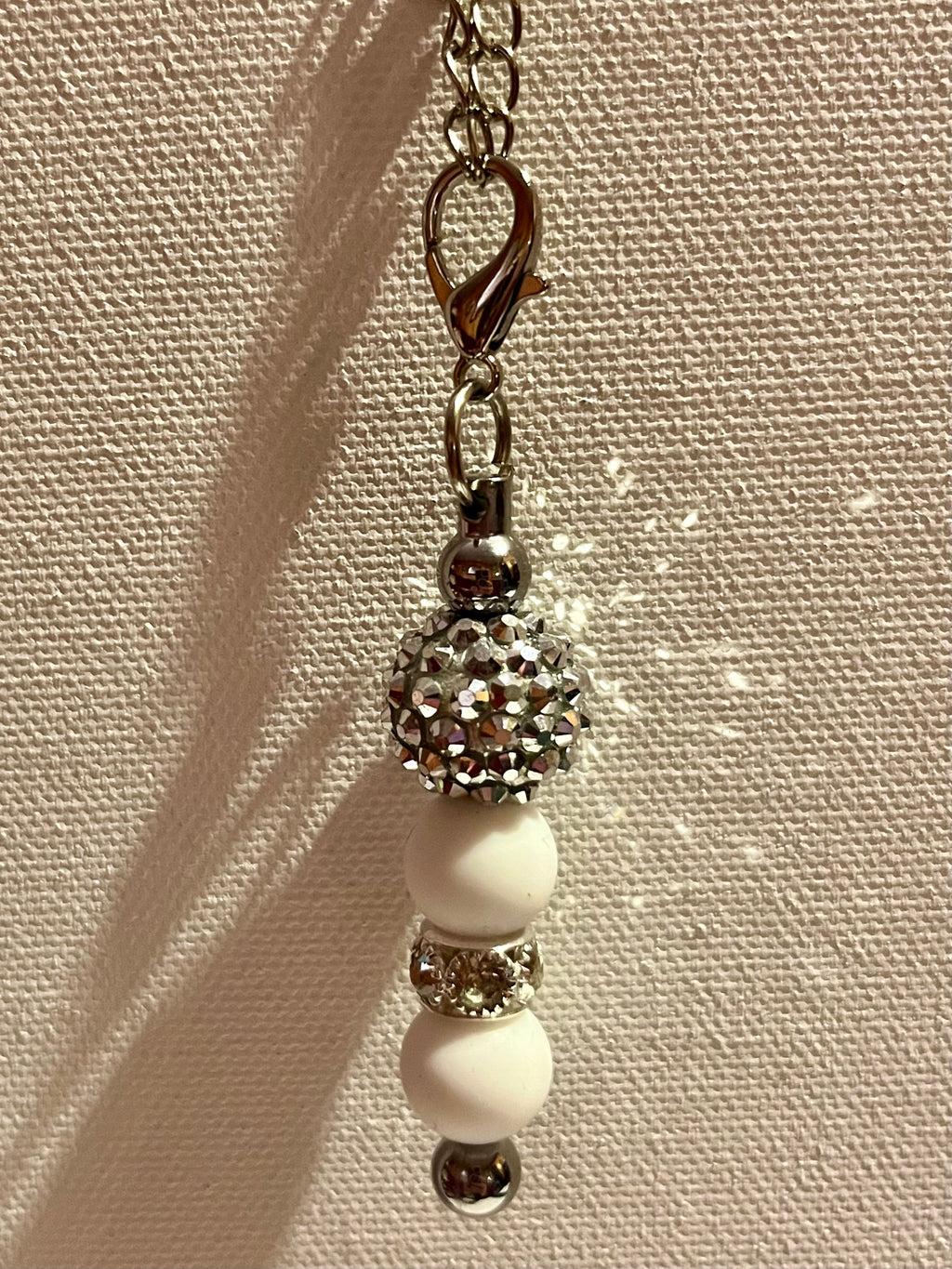 Silver-Tone Cup Charm w/Matte White & Silver Rhinestone-Accented Pavé Beads