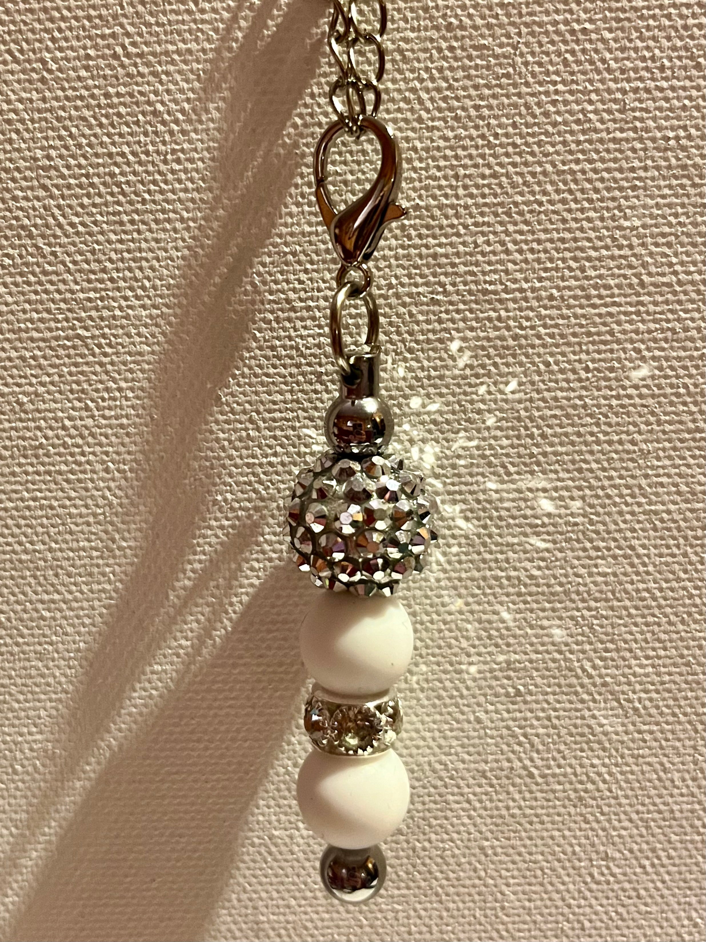 Silver-Tone Cup Charm w/Matte White & Silver Rhinestone-Accented Pavé Beads