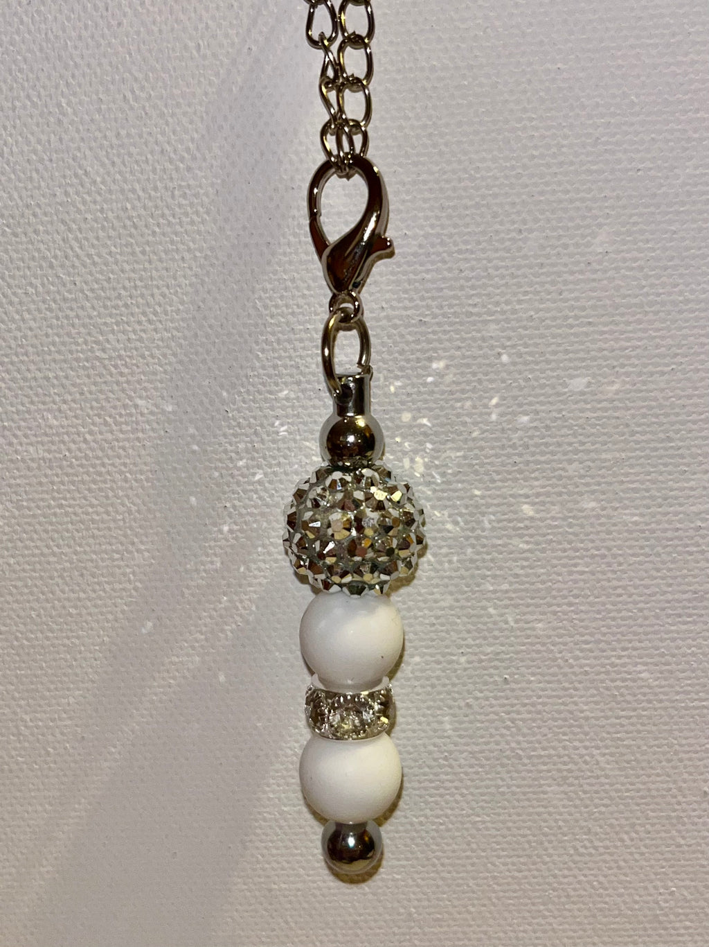 Silver-Tone Cup Charm w/Matte White & Silver Rhinestone-Accented Pavé Beads