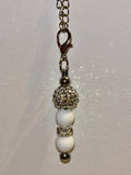 Silver-Tone Cup Charm w/Matte White & Silver Rhinestone-Accented Pavé Beads