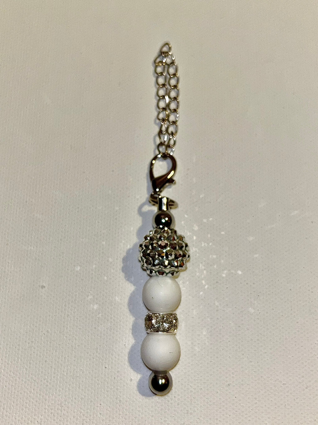 Silver-Tone Cup Charm w/Matte White & Silver Rhinestone-Accented Pavé Beads