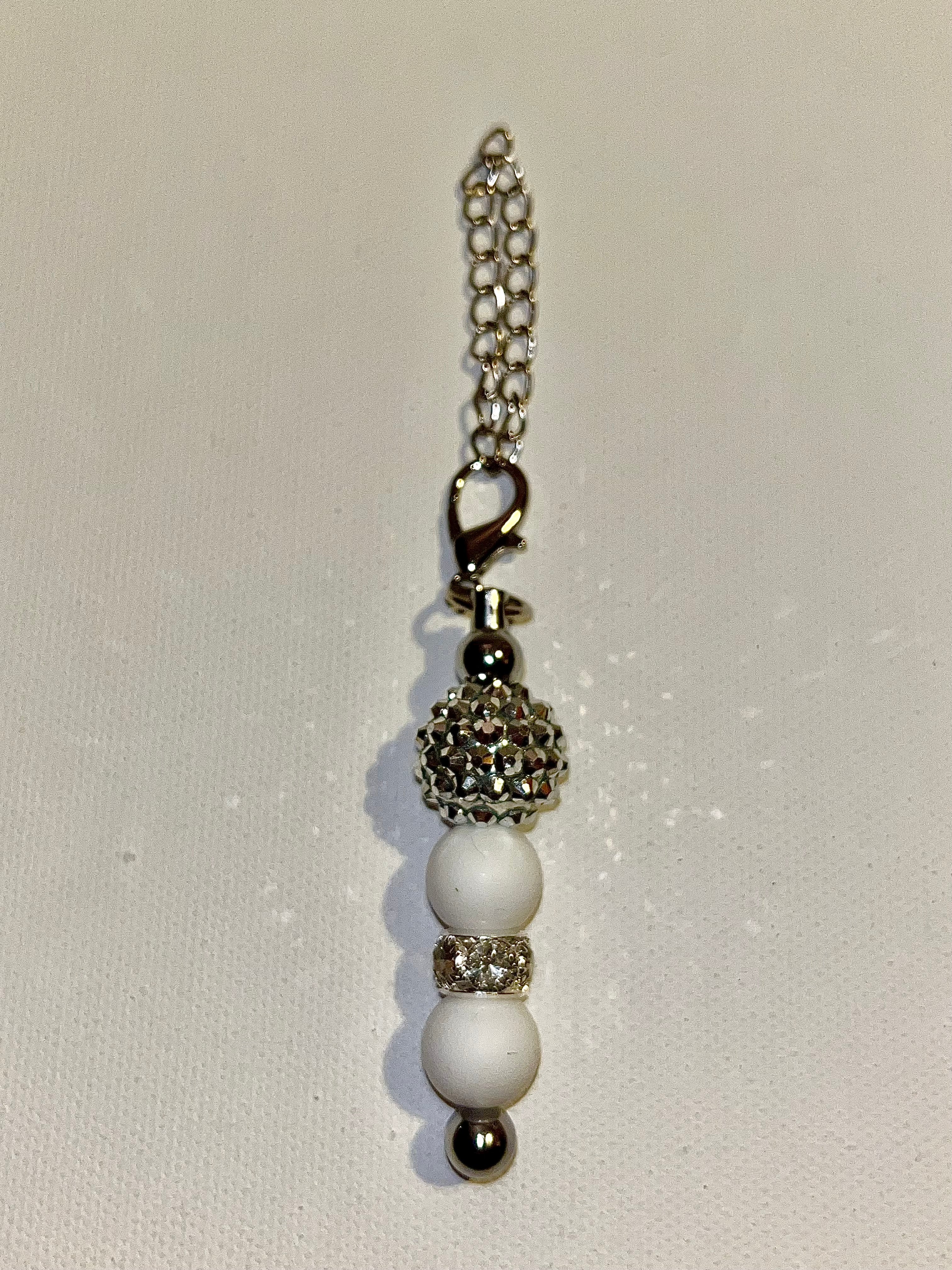 Silver-Tone Cup Charm w/Matte White & Silver Rhinestone-Accented Pavé Beads