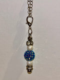 Silver-tone Cup Charm Iridescent Blue Pavé Bead w/Pearl & Rhinestone Accents