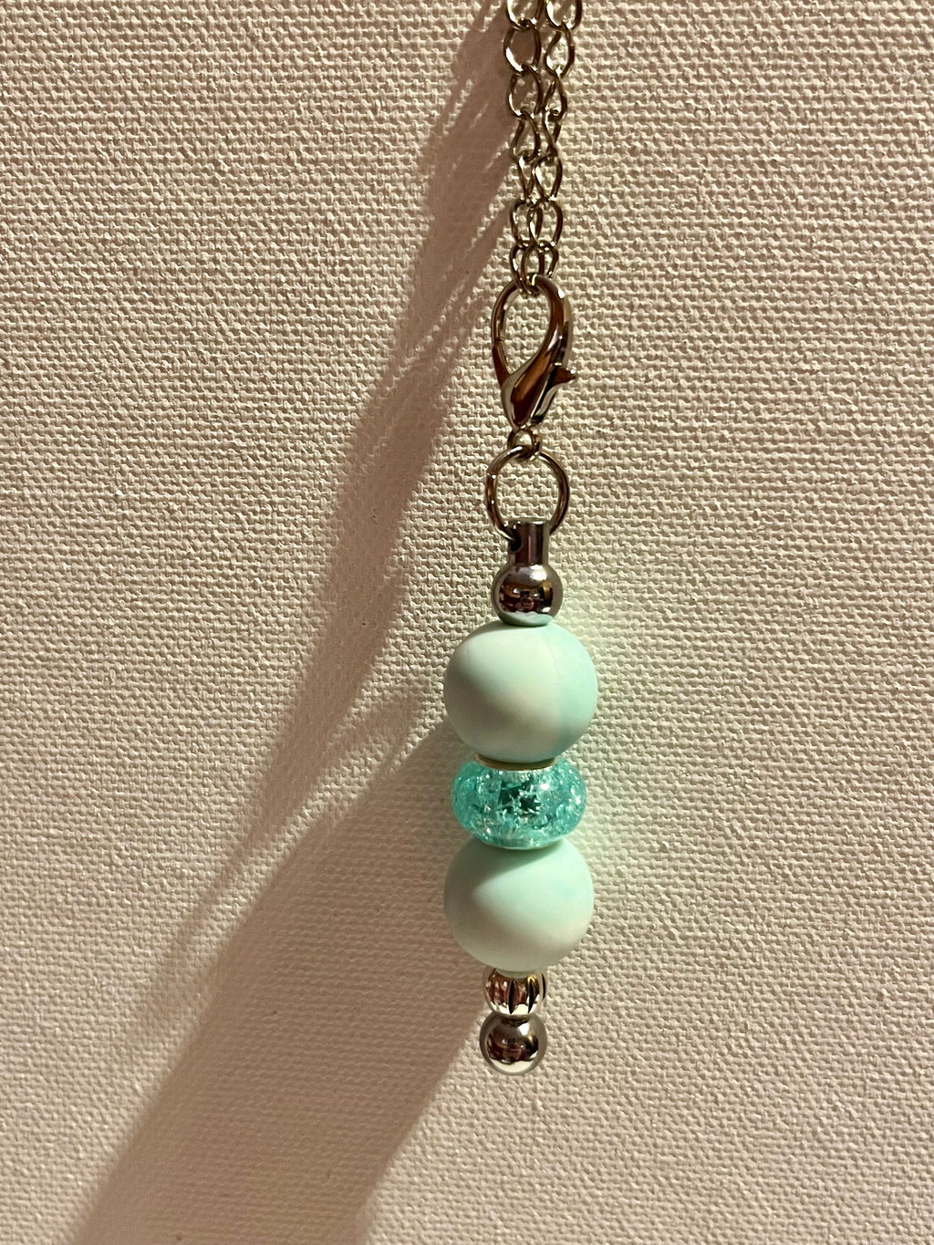 Silver-Tone Cup Charm w/Marbled Mint & Sparkling Aqua Glass Bead