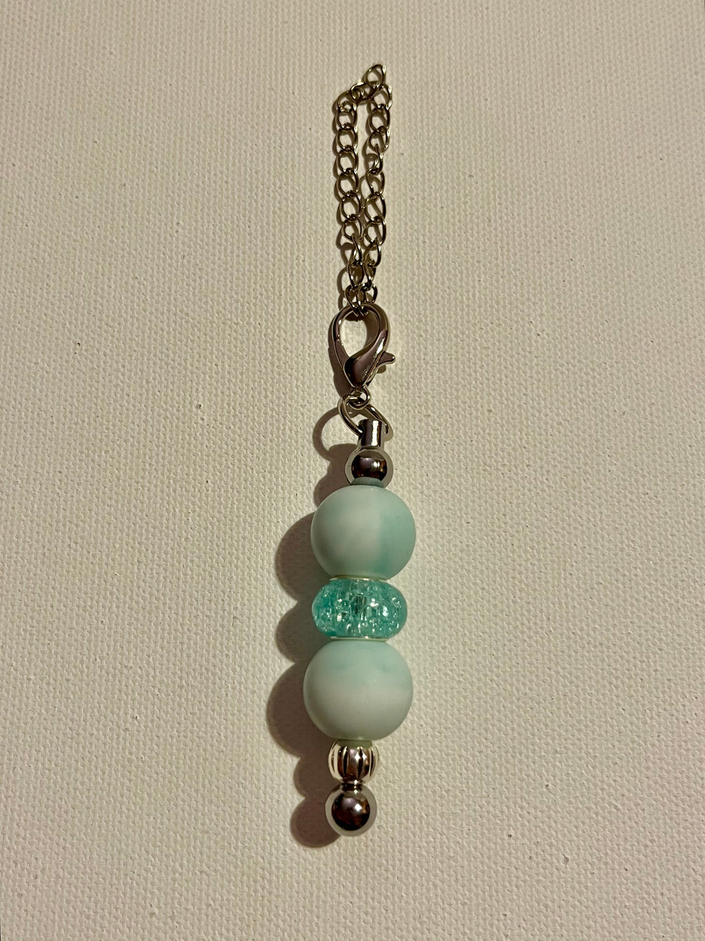 Silver-Tone Cup Charm w/Marbled Mint & Sparkling Aqua Glass Bead
