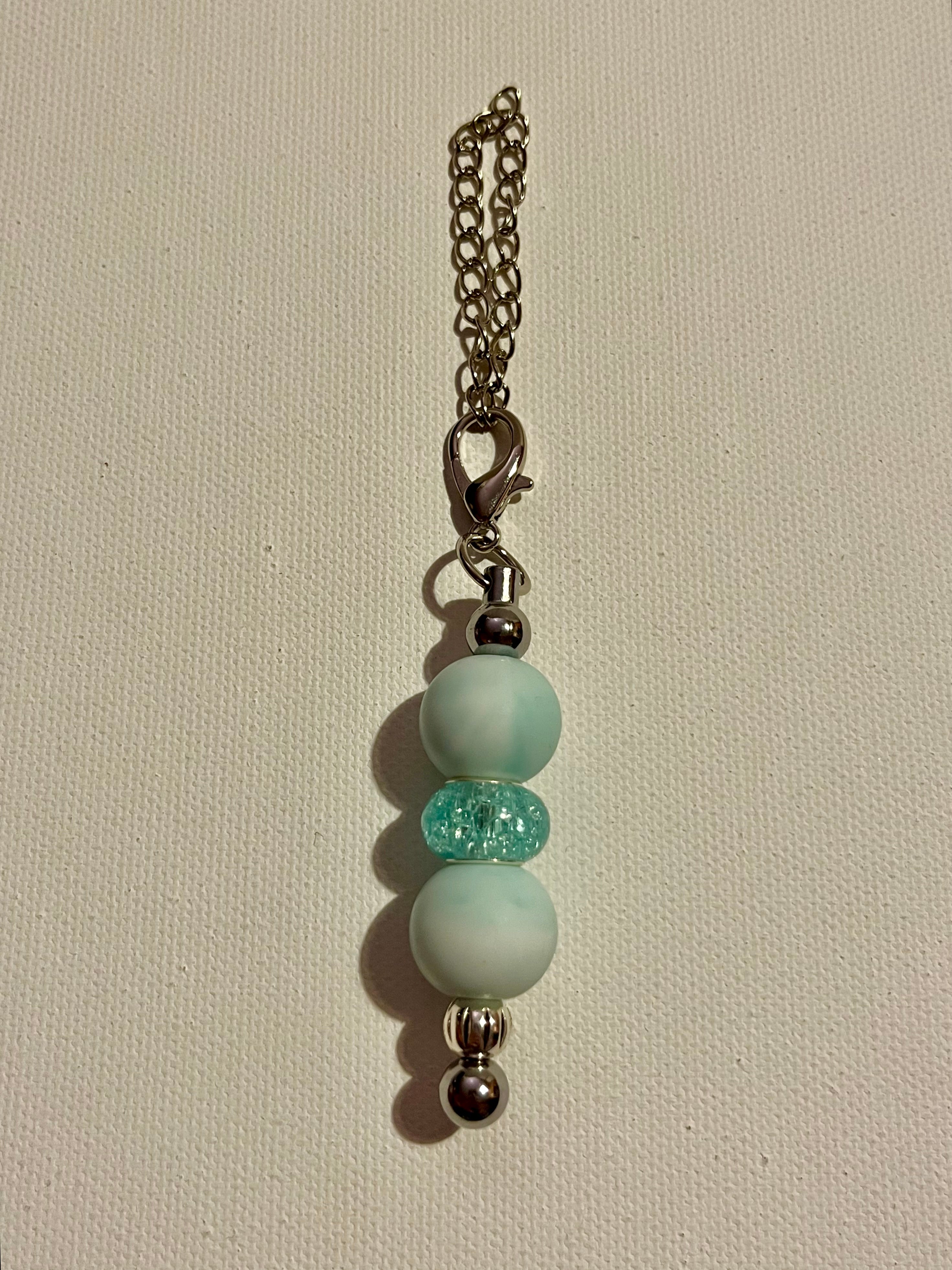 Silver-Tone Cup Charm w/Marbled Mint & Sparkling Aqua Glass Bead