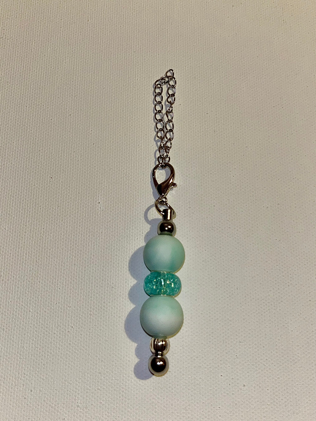 Silver-Tone Cup Charm w/Marbled Mint & Sparkling Aqua Glass Bead