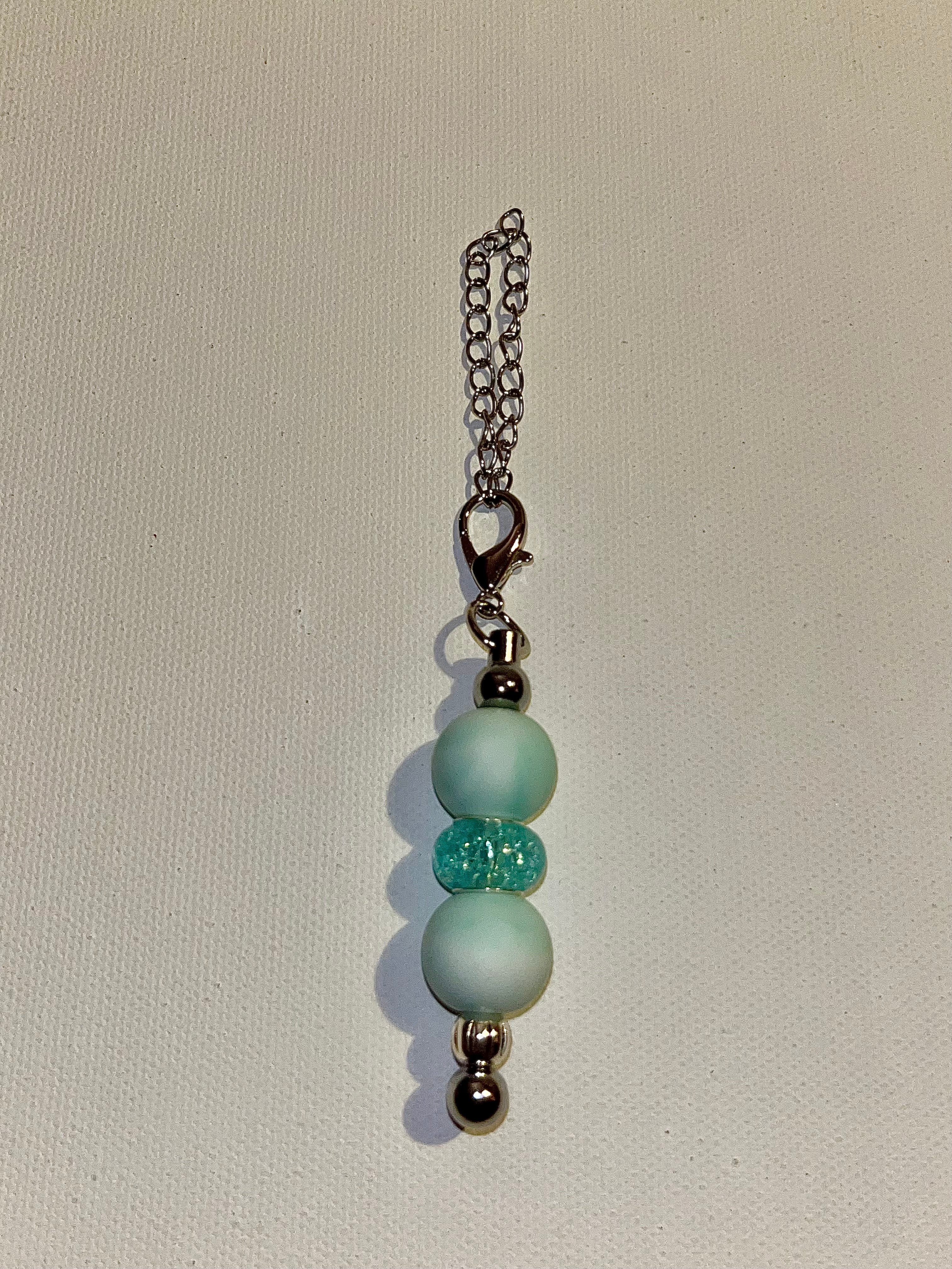 Silver-Tone Cup Charm w/Marbled Mint & Sparkling Aqua Glass Bead