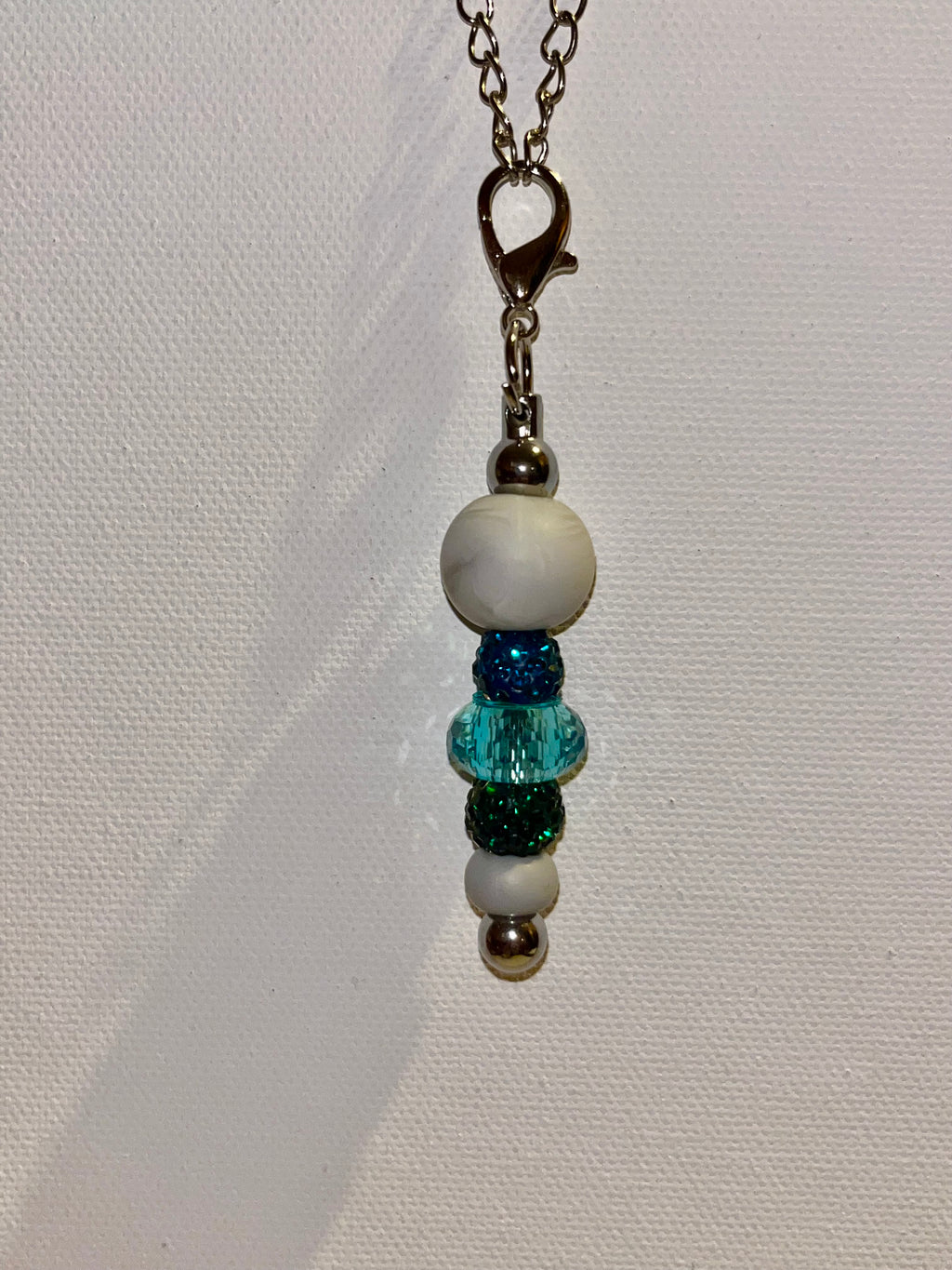 Silver-tone Cup Charm w/Marbled Gray Beads, Turquoise Glass & Rhinestone-Accents