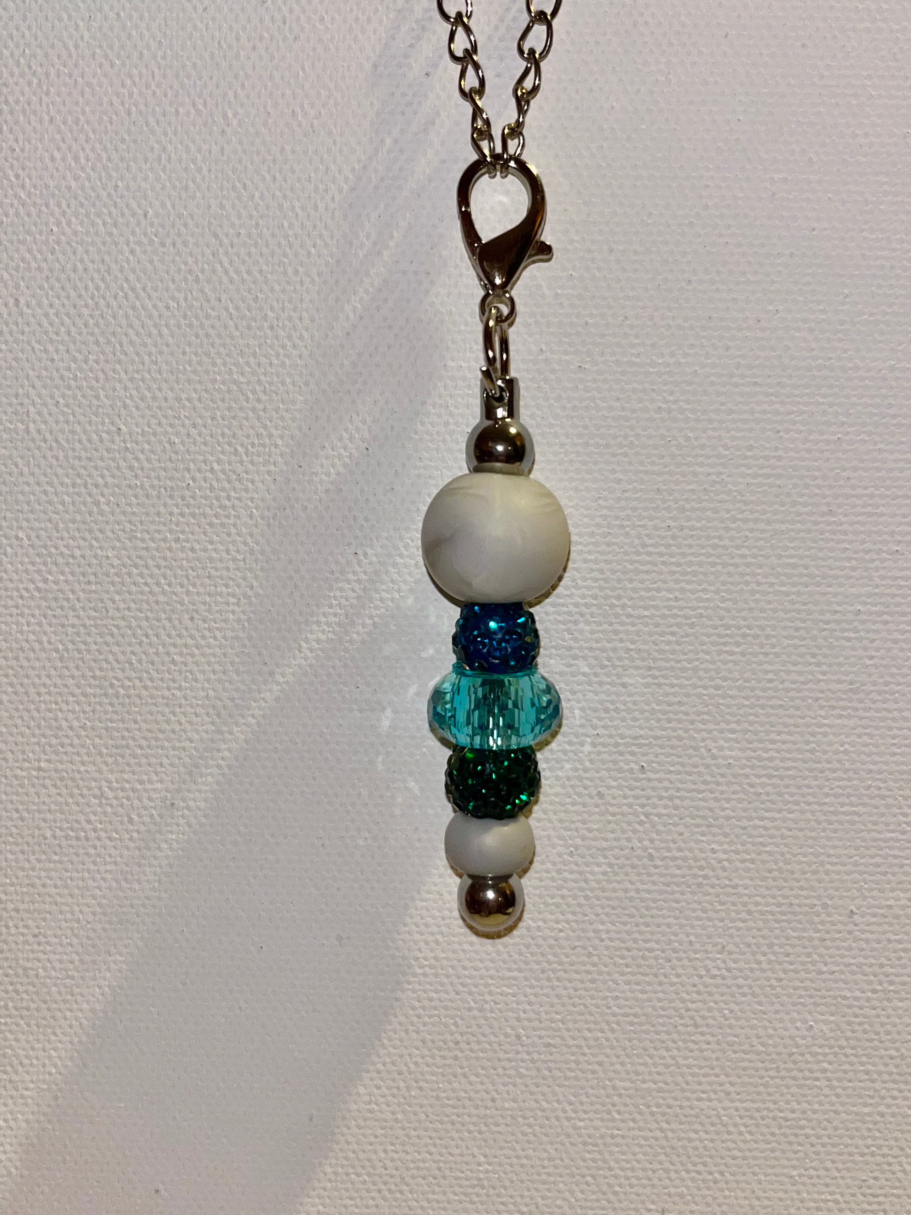 Silver-tone Cup Charm w/Marbled Gray Beads, Turquoise Glass & Rhinestone-Accents