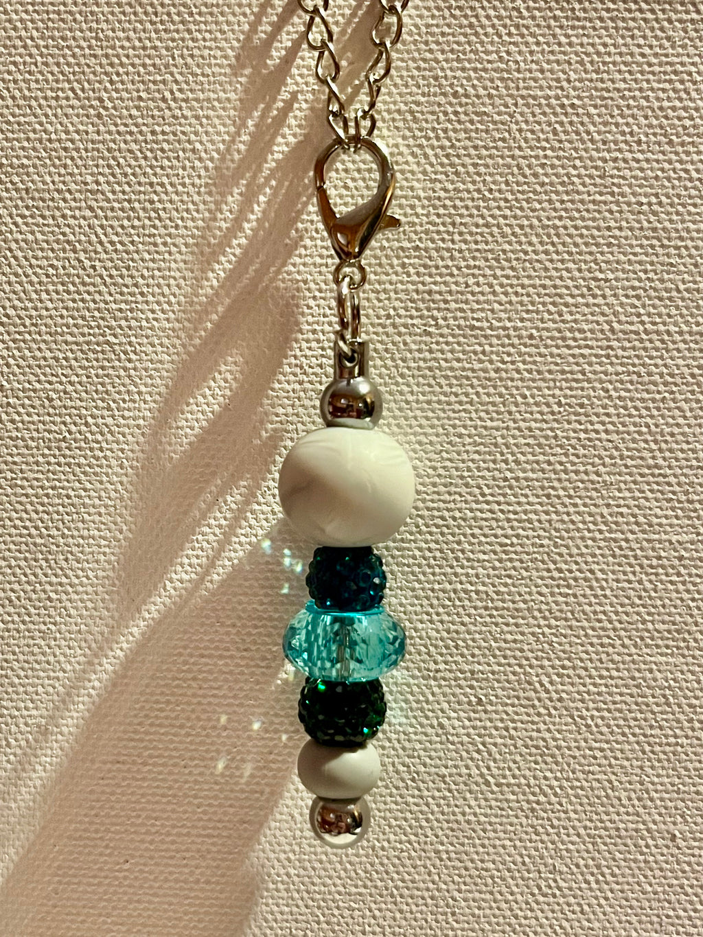 Silver-tone Cup Charm w/Marbled Gray Beads, Turquoise Glass & Rhinestone-Accents