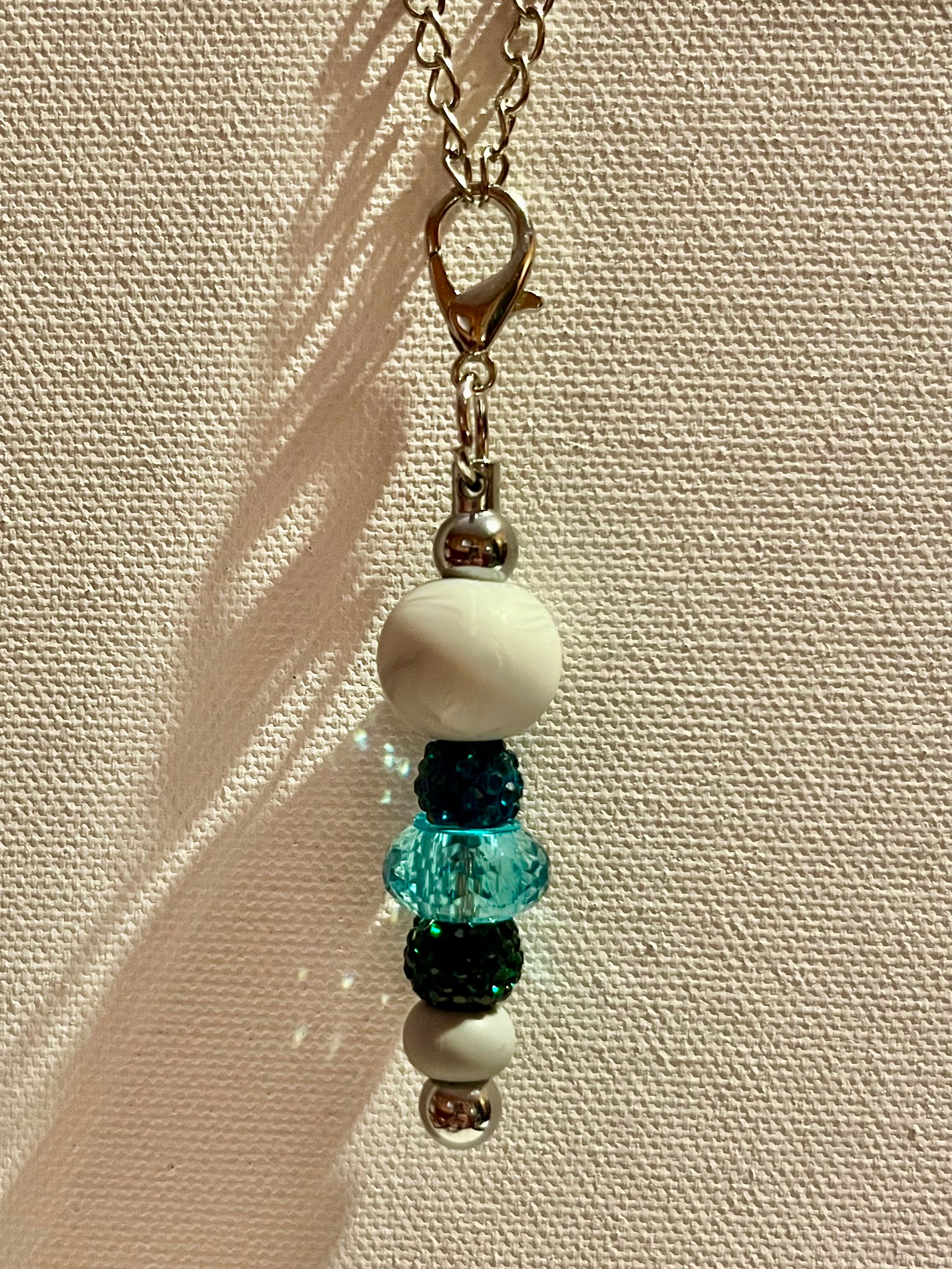 Silver-tone Cup Charm w/Marbled Gray Beads, Turquoise Glass & Rhinestone-Accents