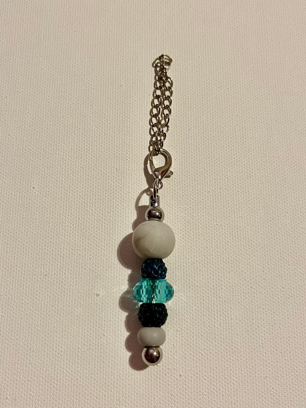 Silver-tone Cup Charm w/Marbled Gray Beads, Turquoise Glass & Rhinestone-Accents