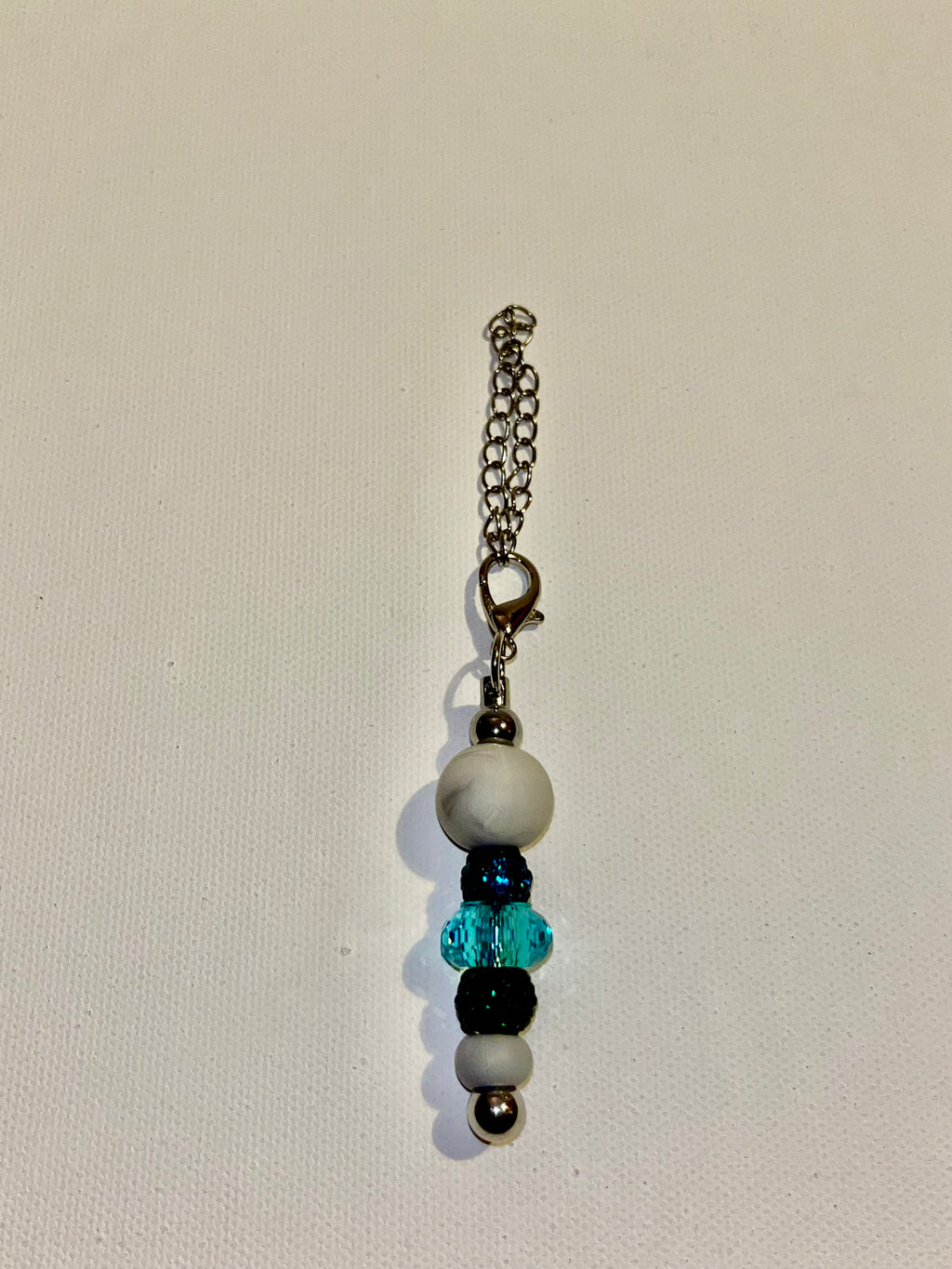 Silver-tone Cup Charm w/Marbled Gray Beads, Turquoise Glass & Rhinestone-Accents