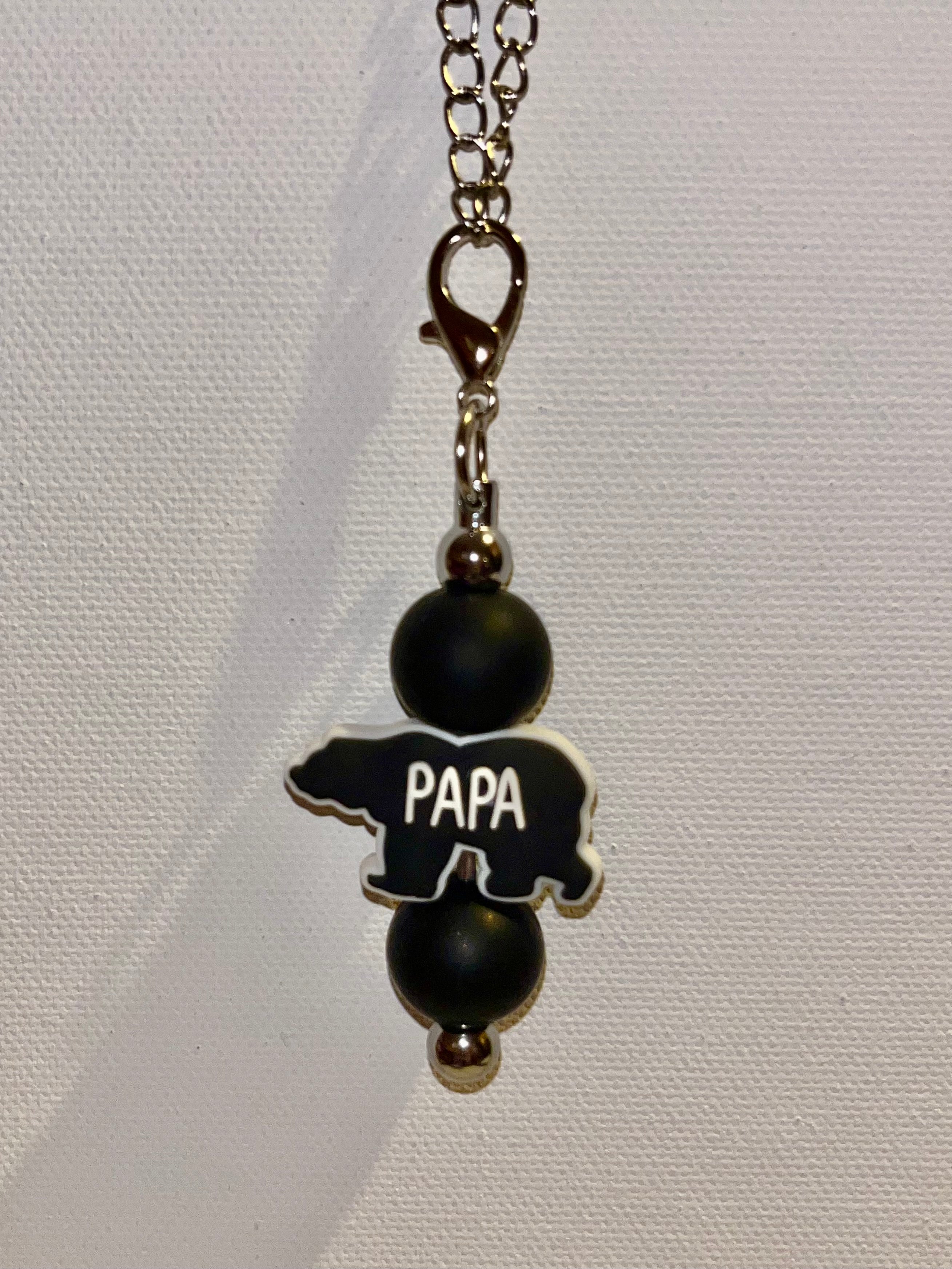PAPA Bear w/Matte Black Beads on Silver Hardware Cup Charm