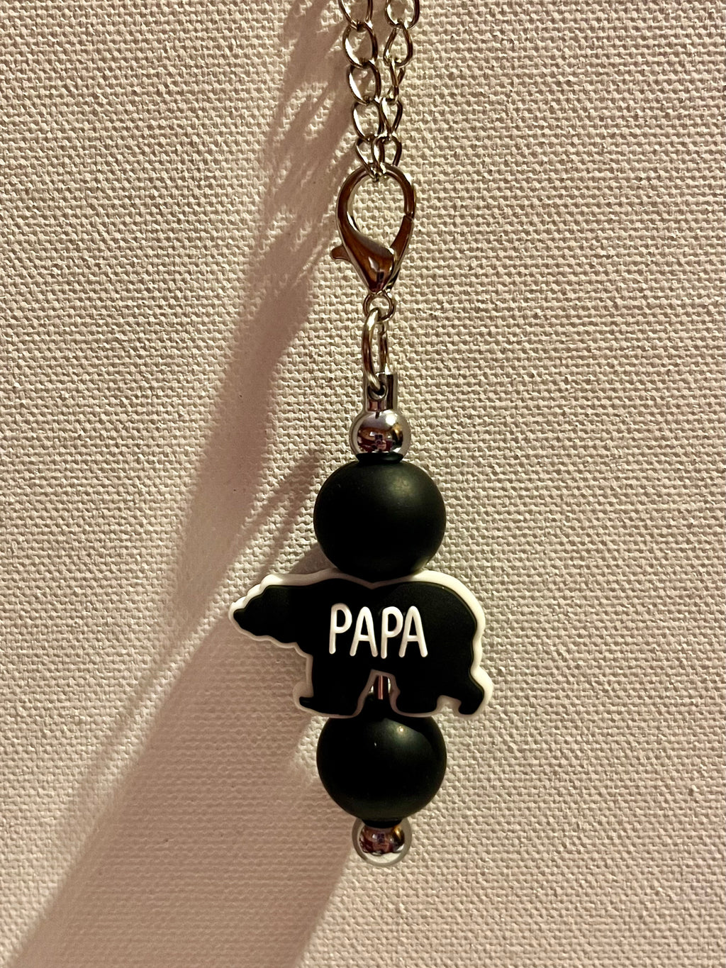 PAPA Bear w/Matte Black Beads on Silver Hardware Cup Charm