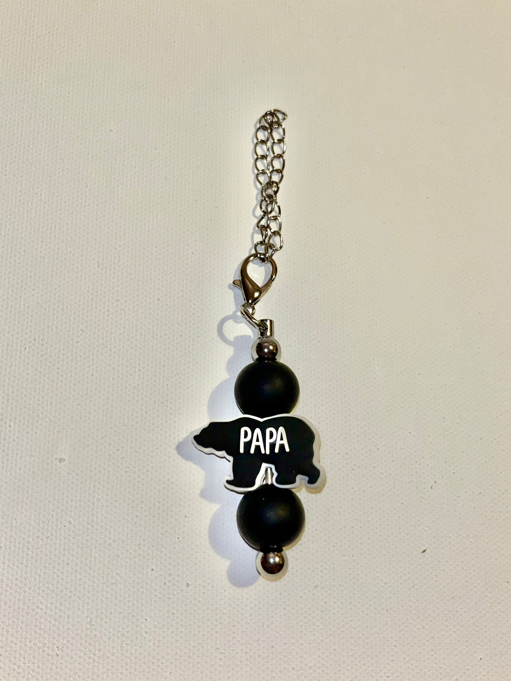 PAPA Bear w/Matte Black Beads on Silver Hardware Cup Charm
