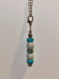 Elegant Silver-tone Cup Charm w/Turquoise Rhinestone, Matte Gray Bead Accents