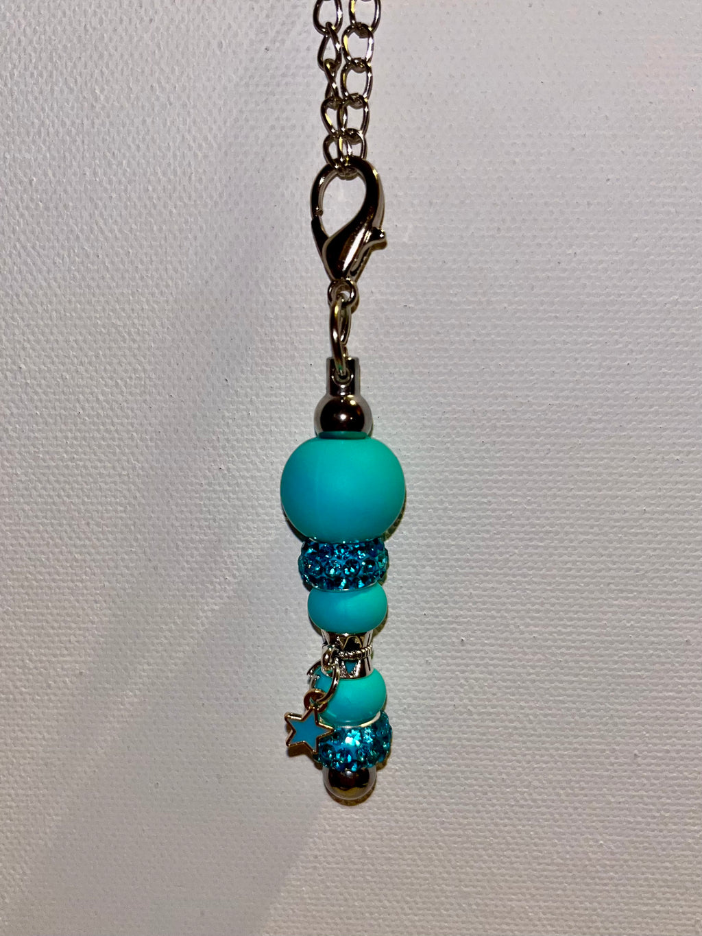 Turquoise Bead Cup Charm w/Turquoise Rhinestone Accents & Enamel Star Charm
